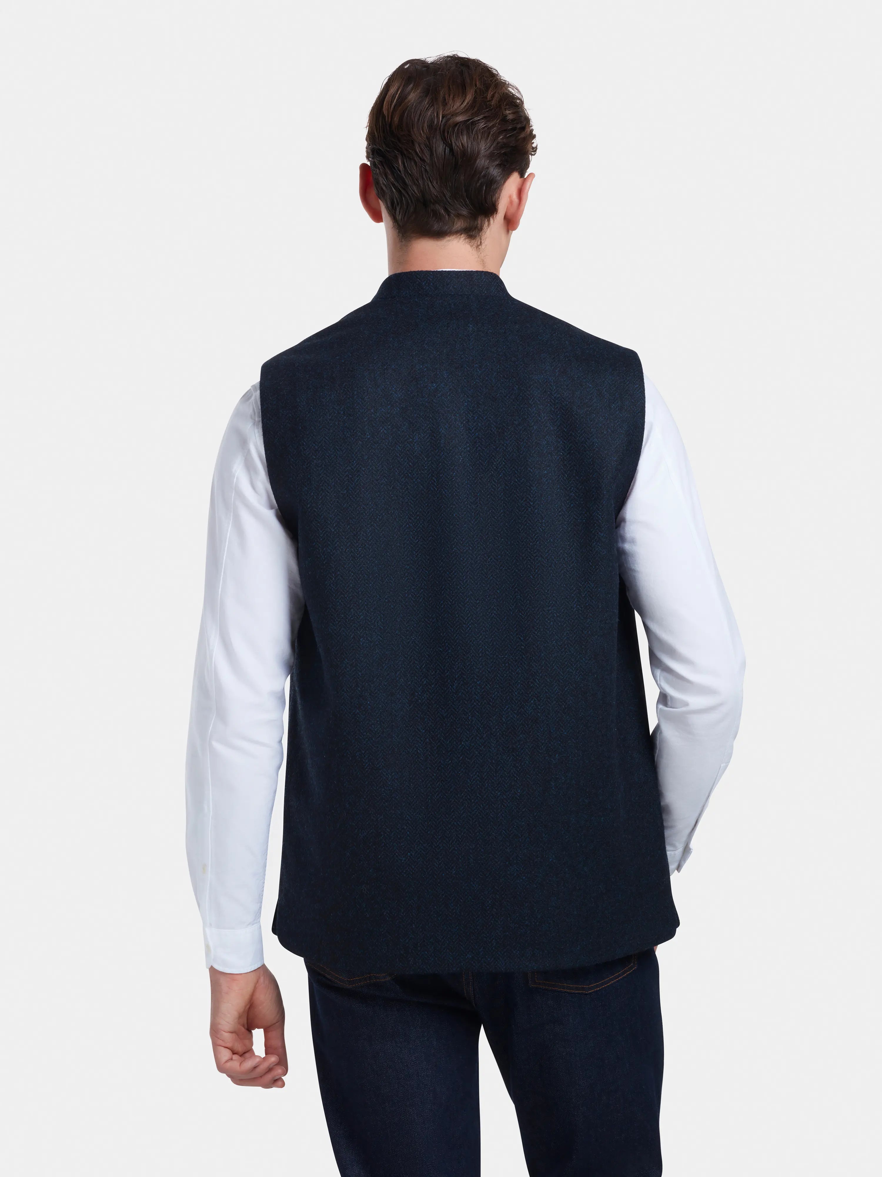 Midnight Herringbone Nehru Waistcoat for Men - Elegant Formal Vest with Slim Fit - Perfect for Weddings, Business Meetings & Special Occasions