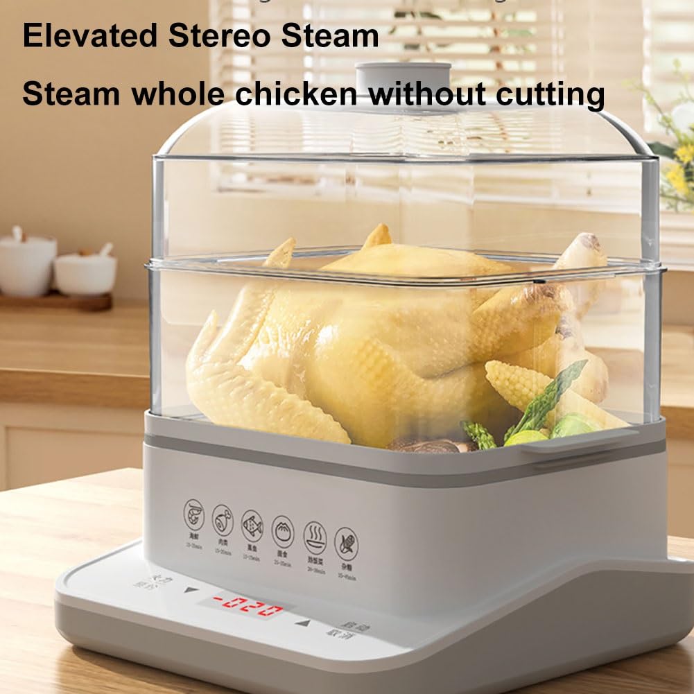 Electric Food Steamer with Timer - Multifunctional Steamer for Healthy Cooking Vegetables, Meat & Fish - Auto Shut-Off & Keep Warm Function - Perfect for Meal Prep, Baby Food & Healthy Eating