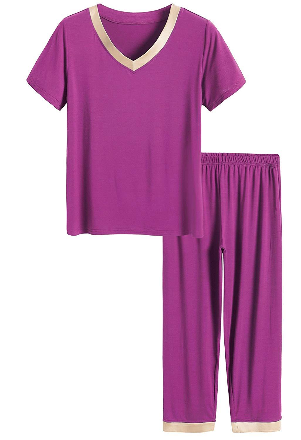 Women's Bamboo Sleepwear Set - Soft Short Sleeve Top & Comfortable Pants Pajamas for Lounge & Nightwear | Eco-Friendly Bamboo Fabric for All-Season Comfort
