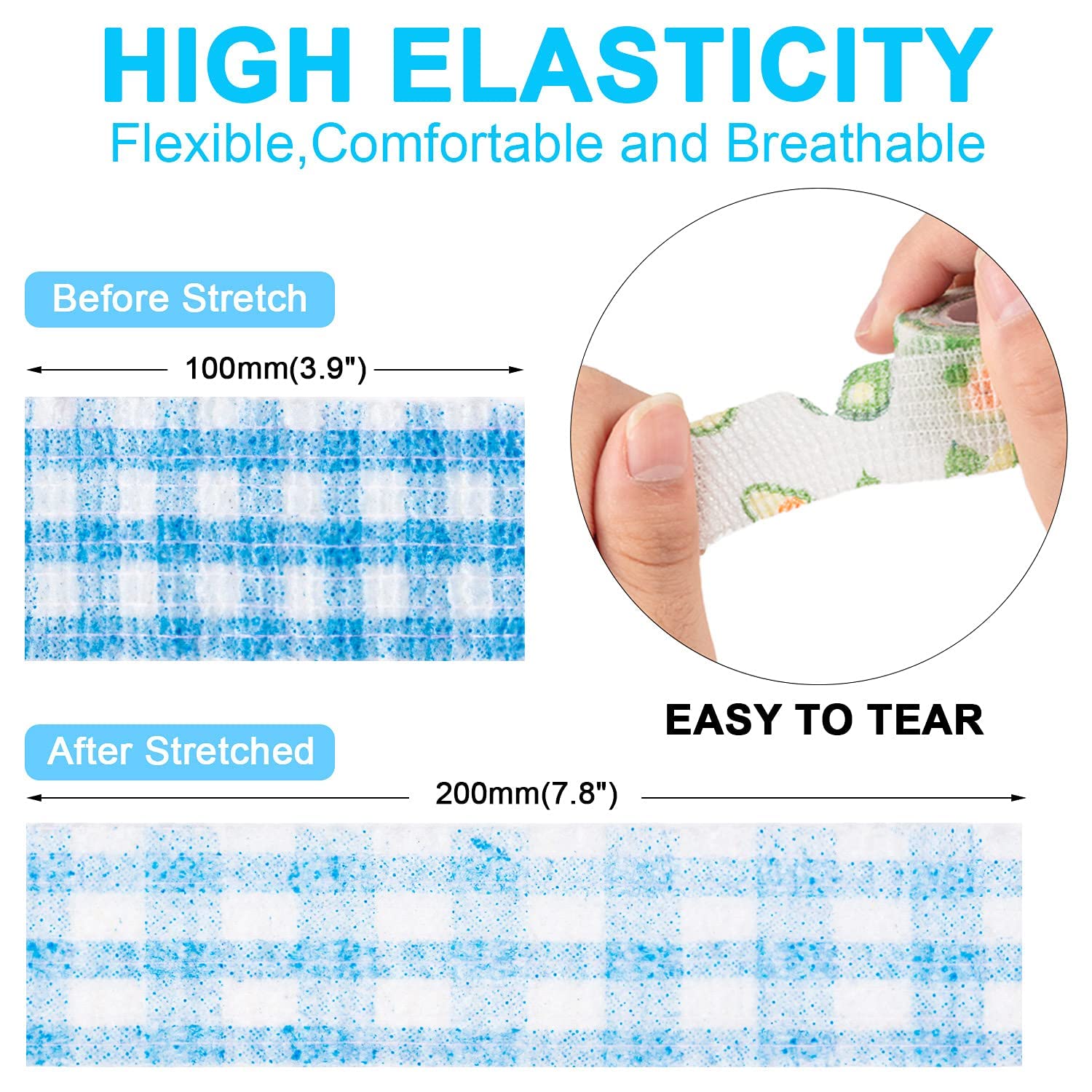 12Pcs Sweatproof & Waterproof Vet Wrap - Elastic Non-Woven Cohesive Bandages for Ankle Sprains, Swelling Relief - Perfect for First Aid Kits, Sports Injuries, Pet Care & Wound Protection