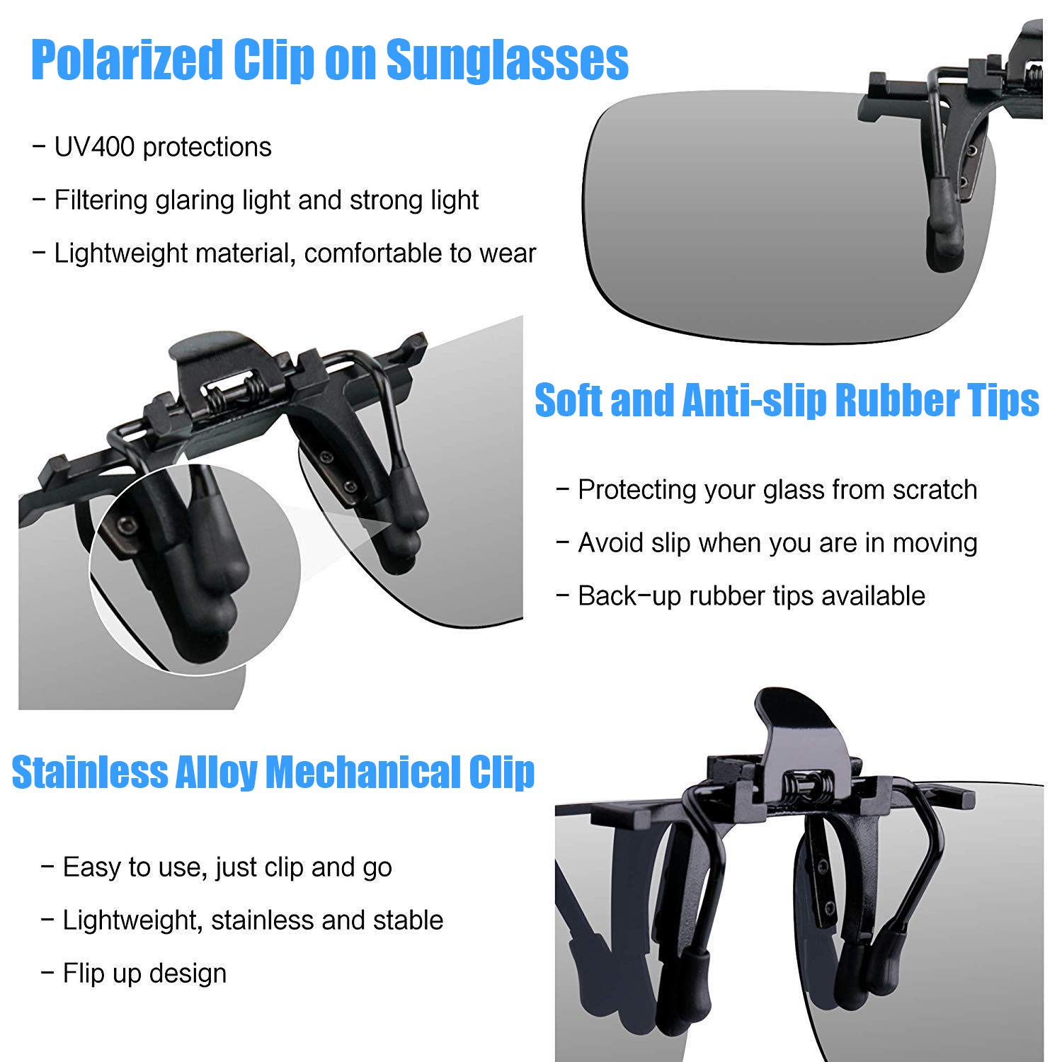 Polarized Clip-on Sunglasses for Men & Women - Anti Glare UV Protection Driving Glasses - Fits Over Prescription Eyeglasses - Perfect for Road Trips, Commuting & Outdoor Activities