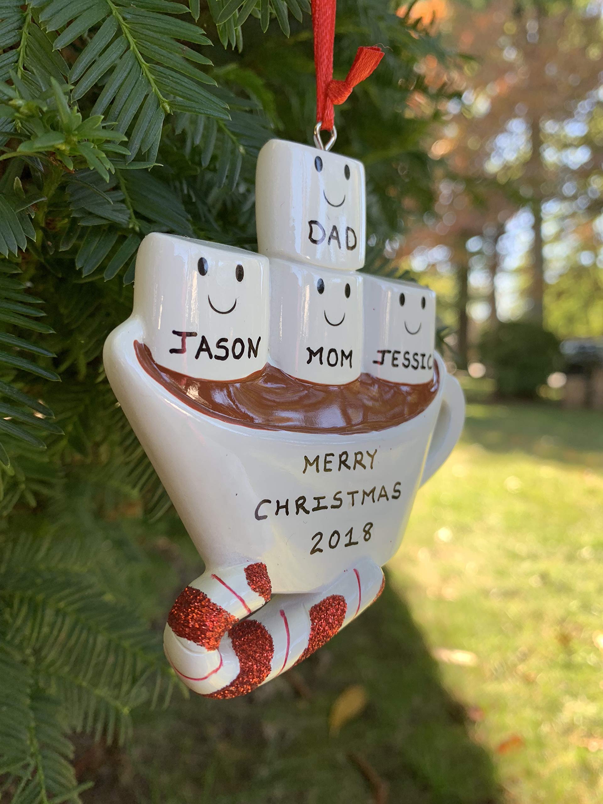 Personalized Hot Chocolate Marshmallows - Christmas Ornament for Family of 4 - Perfect for Holiday Decor, Gift Giving & Hot Cocoa Party Favors