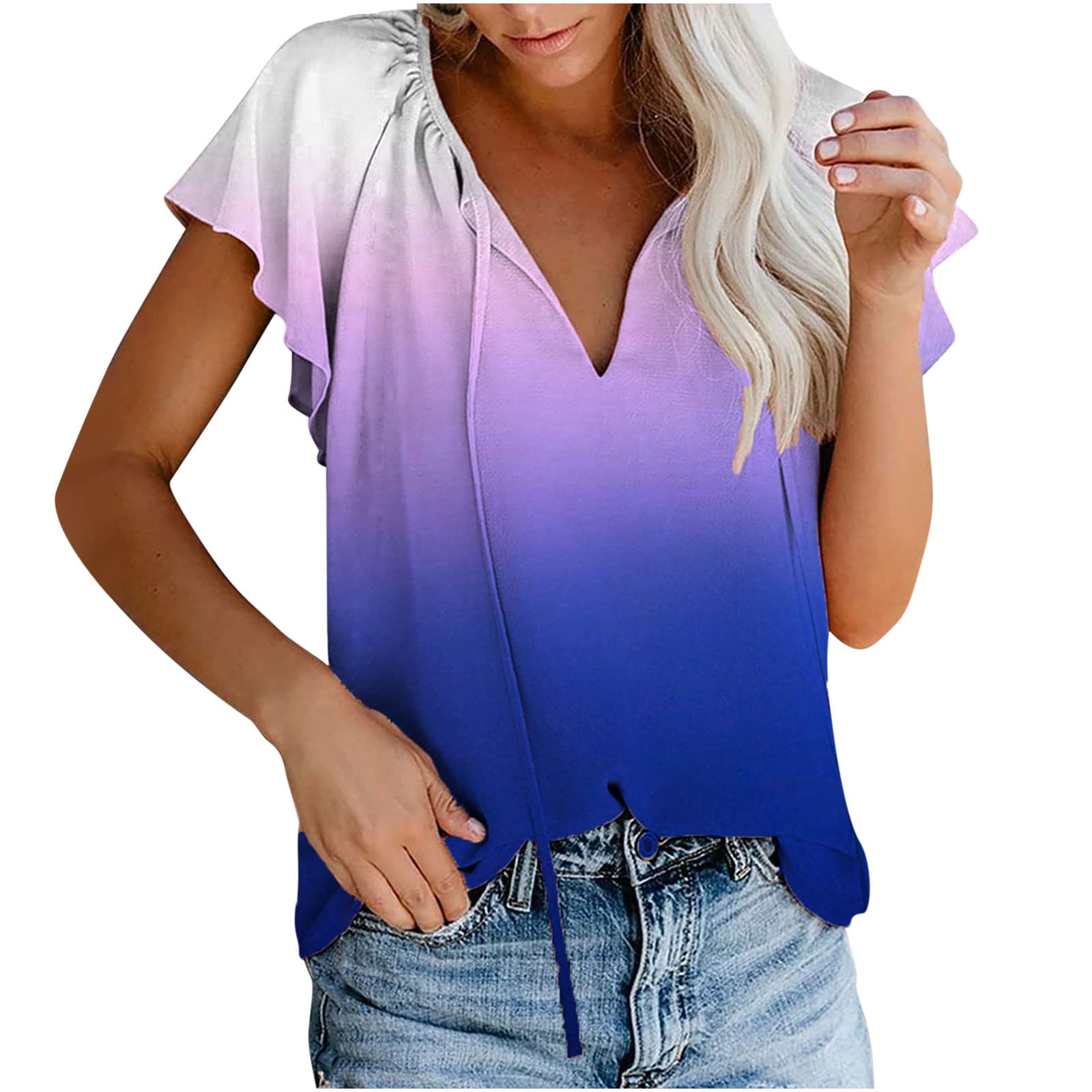 Women's Floral Print V-Neck Short Sleeve Summer Blouse - Cute Loose Tops for Casual Wear, Beach Outfits & Vacation Style