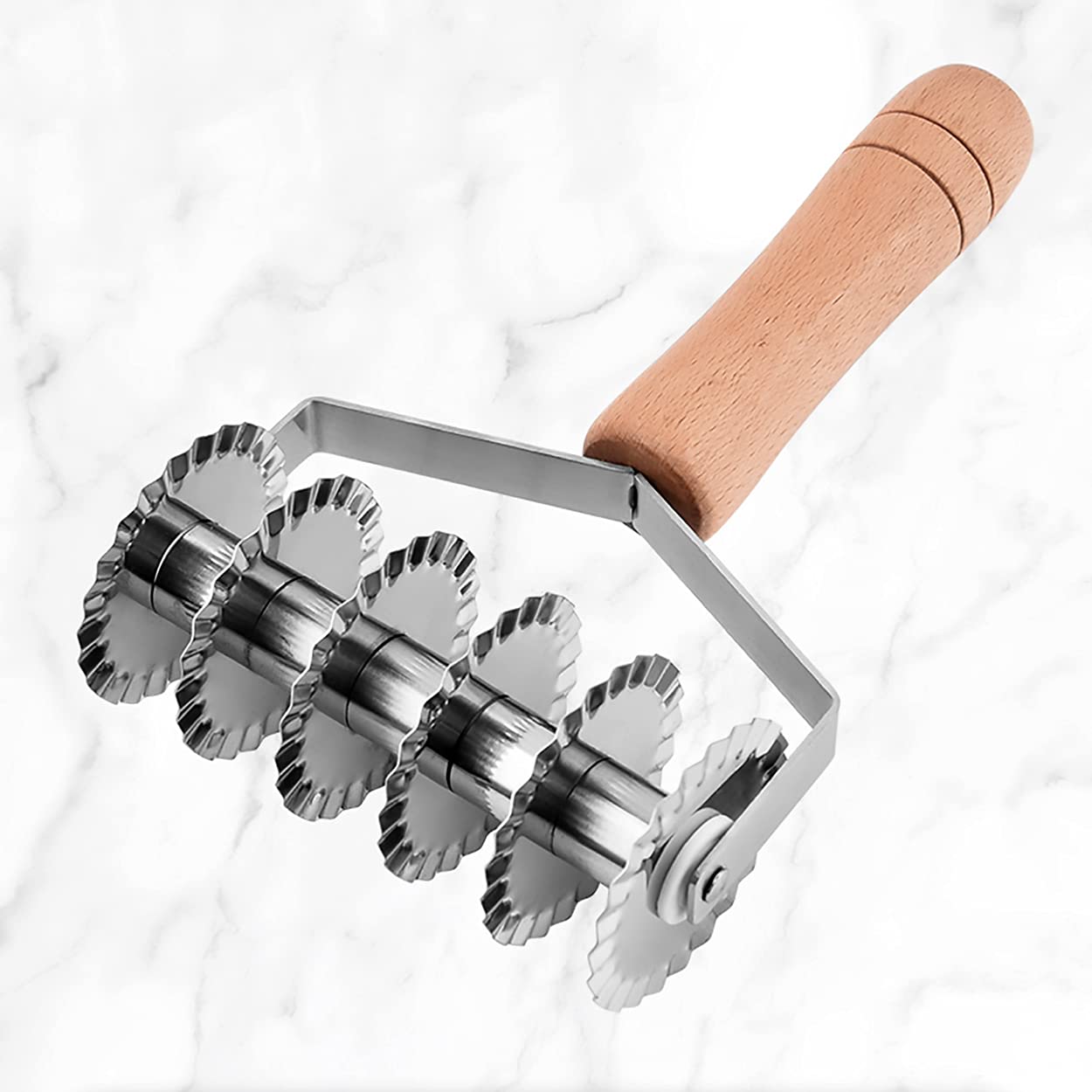 Stainless Steel Pastry Wheel with Wood Handle - 6-Wheel Dough Cutter for Pies, Cookies, Pizza & Bread | Perfect for Baking, Lattice Crusts & Homemade Desserts | Kitchen Baking Tool