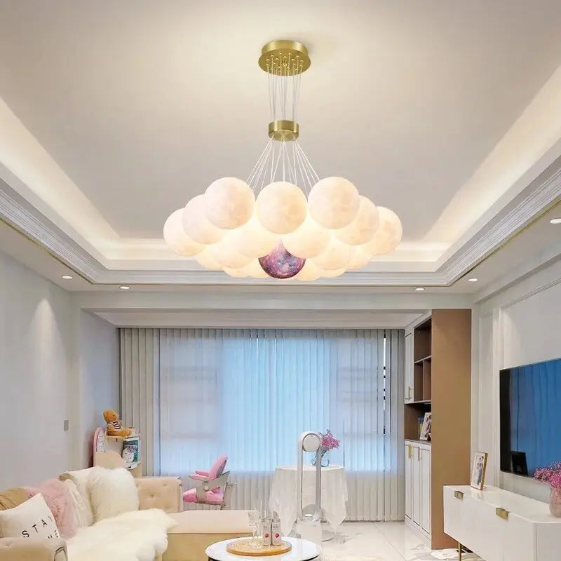 Moon Bubble Pendant Chandelier with 13/19 Glass Balls - Modern Crystal Ceiling Light Fixture for Dining Room, Bedroom & Living Room Decor