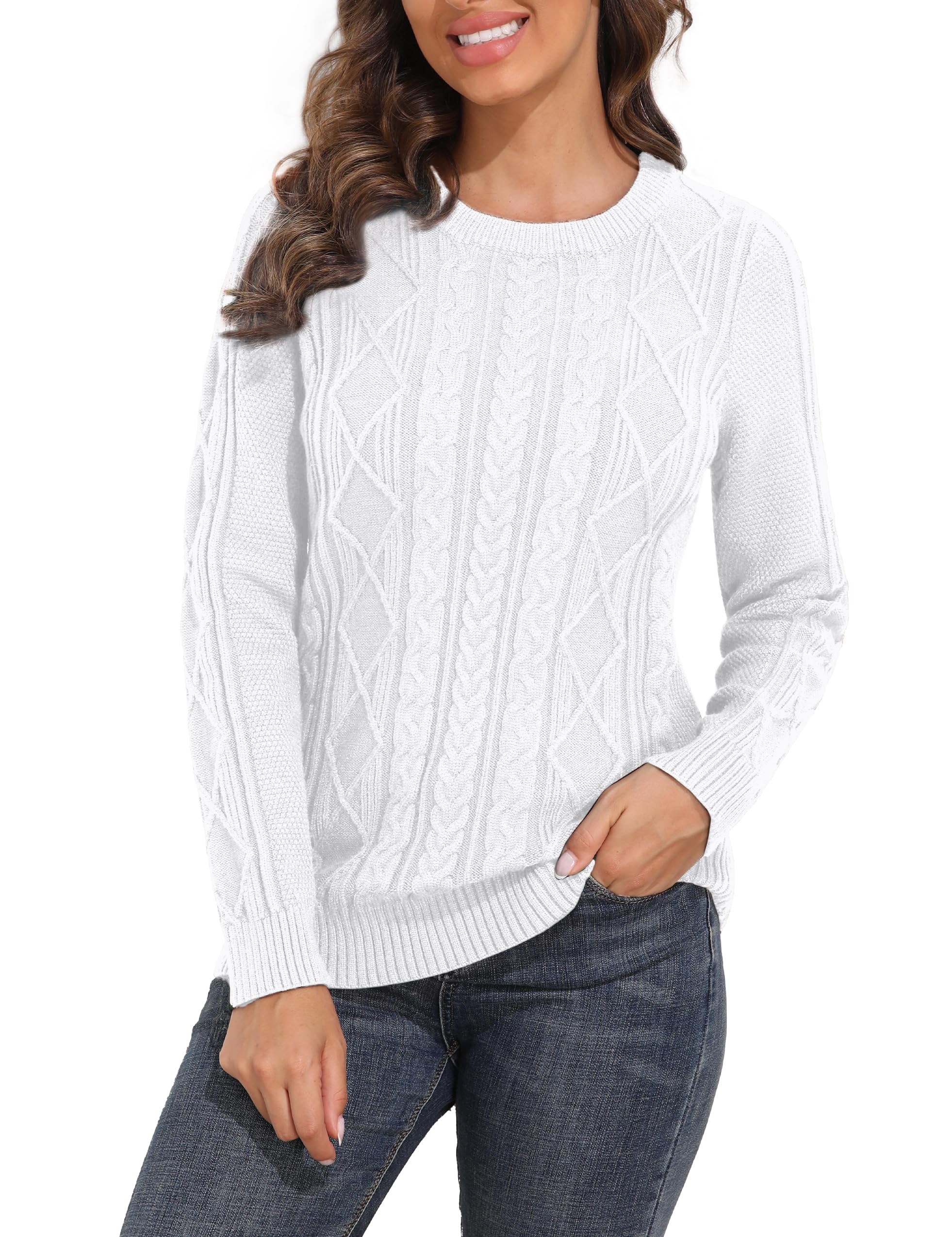 PrettyGuide Women's Cable Knit Sweater Long Sleeve Crewneck Pullover Top - Cozy Winter Fashion for Casual Outfits & Office Wear