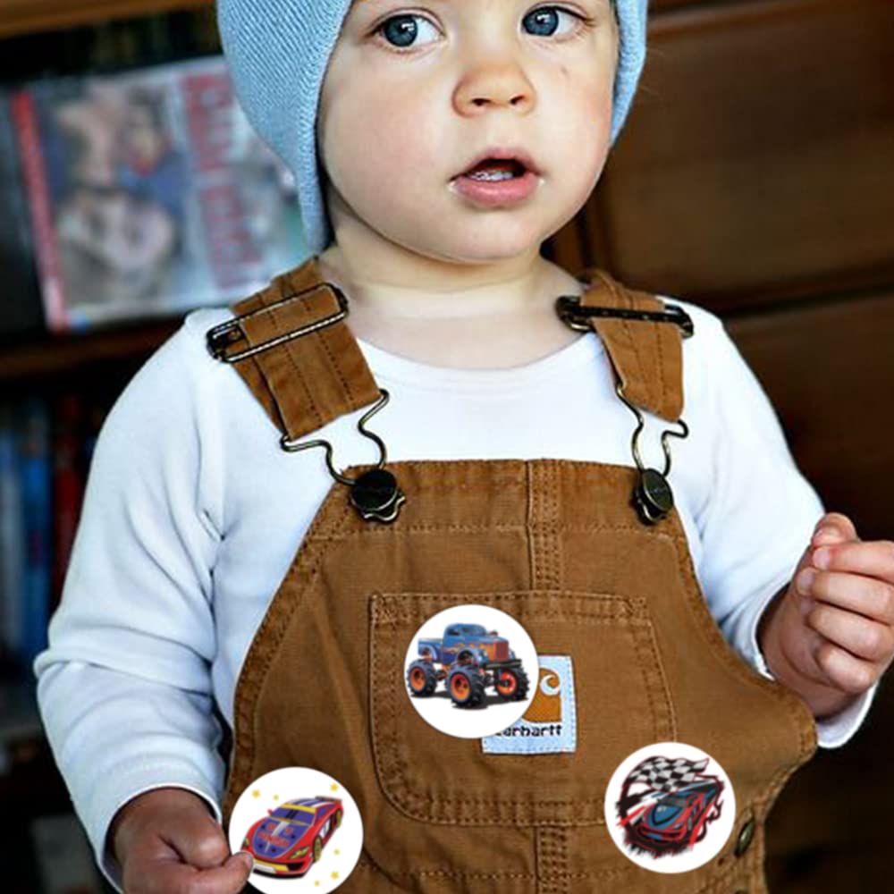 600Pcs Monster Truck & Race Car Stickers for Kids - 1.5 Inch Vinyl Decals for Boys Birthday Party Favors, Classroom Rewards, Scrapbooking & DIY Crafts - Bulk Stickers for Water Bottles, Laptops, Notebooks & Toy Cars