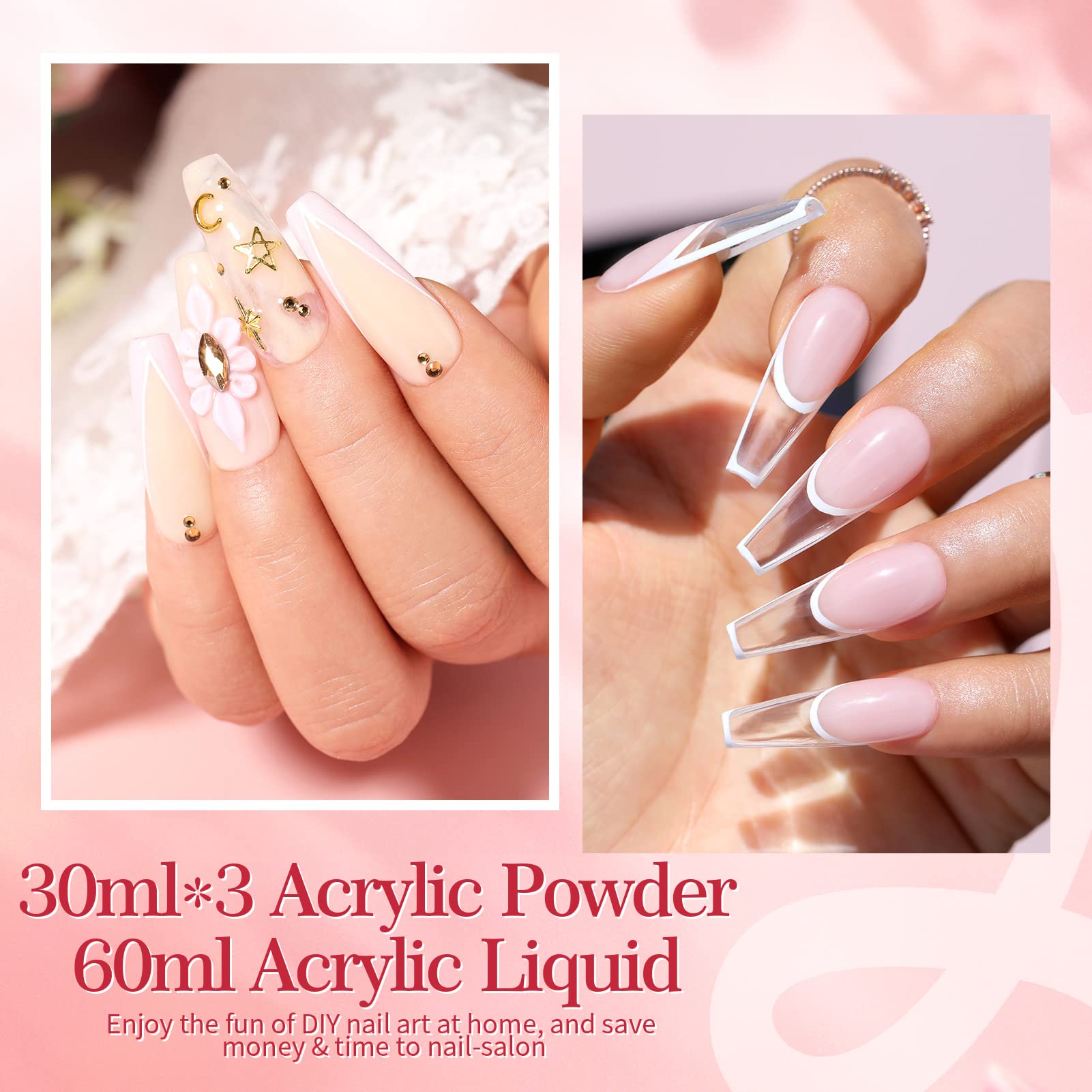 BORN PRETTY Acrylic Nail Kit with Clear Nude Pink Powder & Monomer Liquid - 30g(1oz) Professional Starter Set for Acrylic Nails Extension & DIY Manicure at Home - Perfect for Beginners & Nail Art Enthusiasts