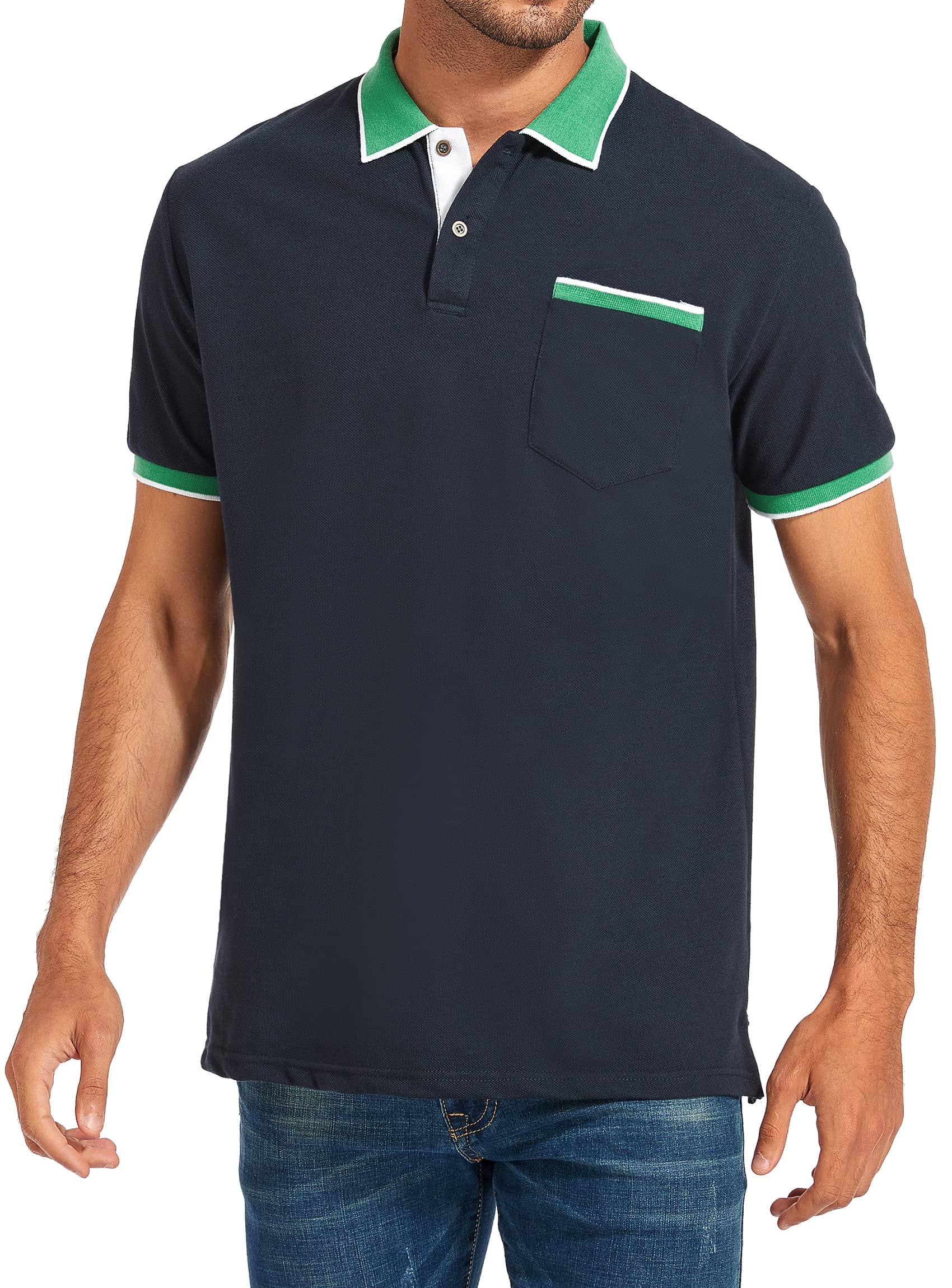 Men's Short Sleeve Polo Shirts - Breathable Casual Summer Golf Tee with Pocket | Comfortable Basic Top for Work, Outdoor & Sports Activities