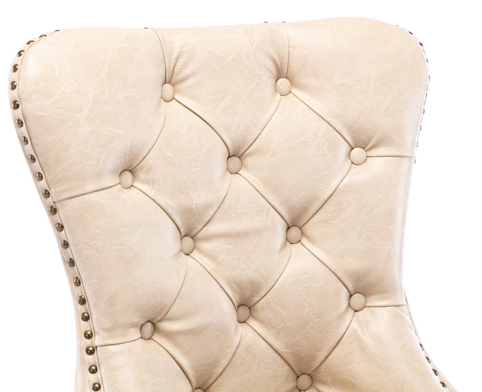 EALSON Mid Century Modern Dining Chairs Set of 2 - Tufted Leather Upholstered Kitchen Side Chairs with Wood Legs & Nail Head Trim - Beige with Ring Design - Perfect for Dining Room, Kitchen Island or Living Room Seating