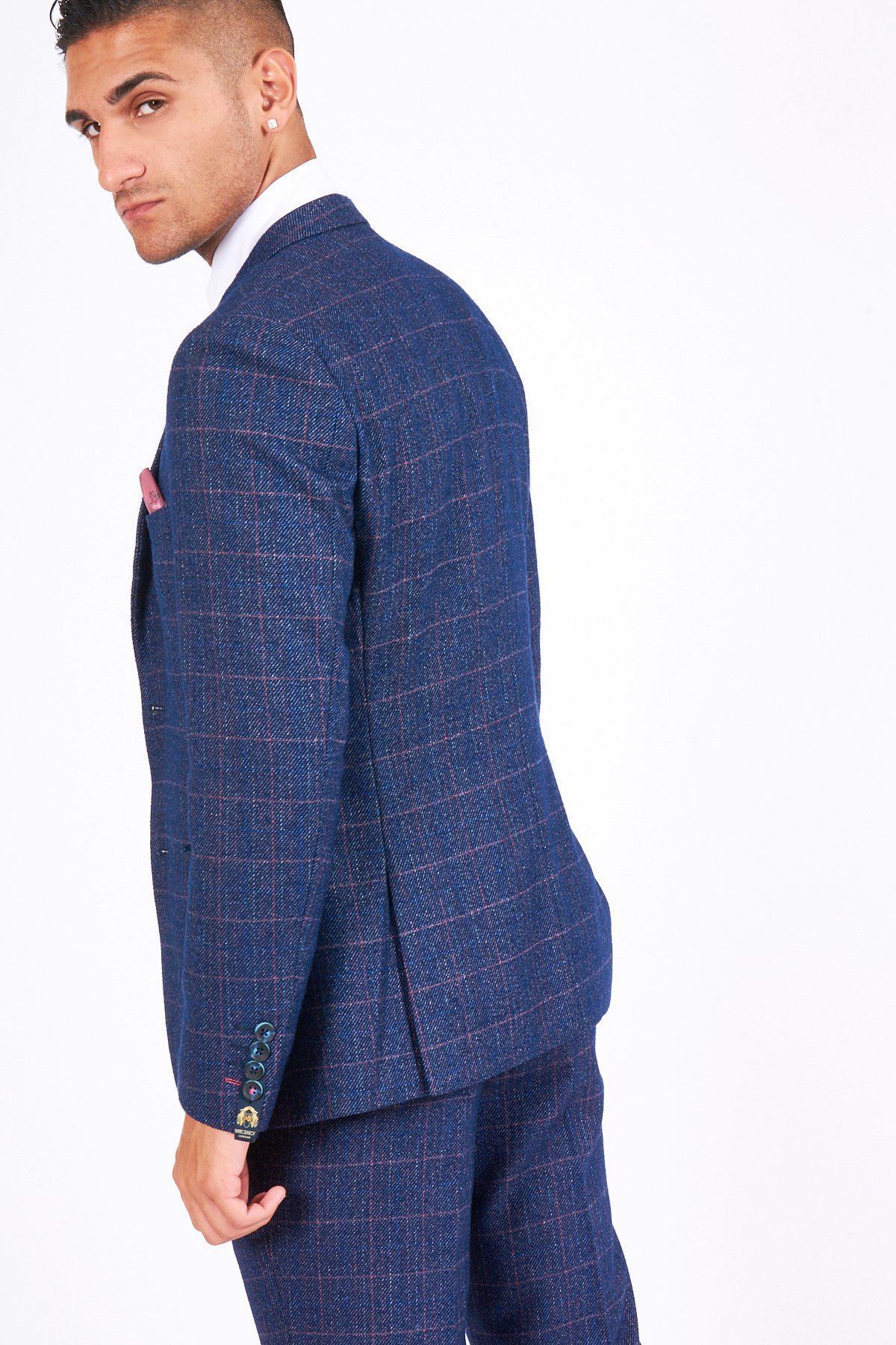 HARRY Indigo Tweed Check Blazer for Women - Classic Slim Fit Single Breasted Jacket - Office Wear, Business Attire & Formal Occasions