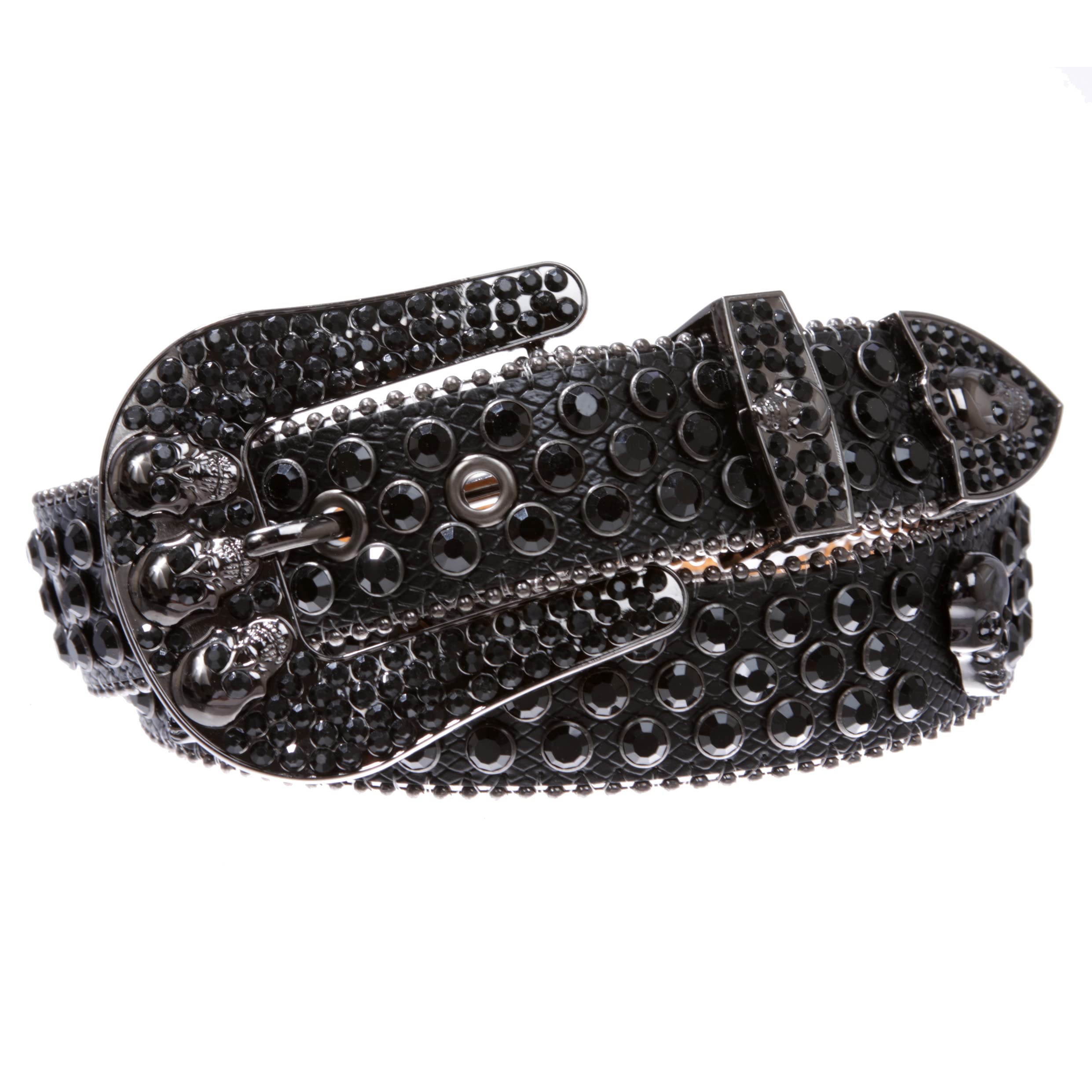Western Rhinestone Skull Leather Belt for Men & Women - Cowboy Cowgirl Bling Accessory for Rodeo, Country Music & Western Fashion