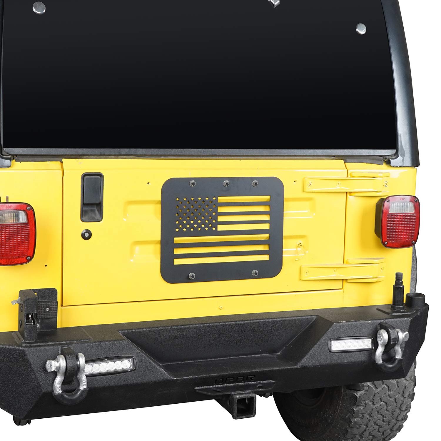 Hooke Road Wrangler Spare Tire Delete Plate with American Flag Design - Tailgate Vent Cover for Jeep Wrangler TJ & YJ (1987-2006) - Off-Road Accessory for Enhanced Rear Visibility & Custom Look