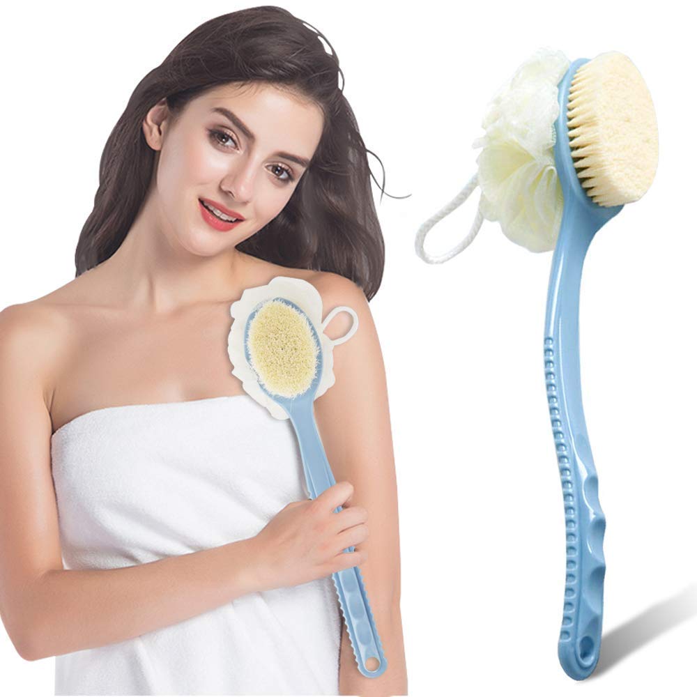 2 in 1 Bath Body Brush with Soft Loofah & Bristles - Long Handle Back Scrubber for Wet/Dry Use - Exfoliating Shower Brush for Women & Men - Perfect for Body, Face & Spa Care - Ideal for Deep Cleansing & Relaxing Bath Time