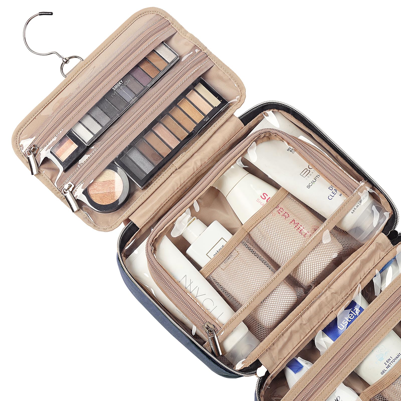 Premium Travel Toiletry Bag for Women - Hanging Cosmetic Organizer with Multiple Pockets for Shampoo, Conditioner, Makeup & Brushes (Medium Size, Aegean Blue) - Ideal for Vacation, Business Trips & Gym Use