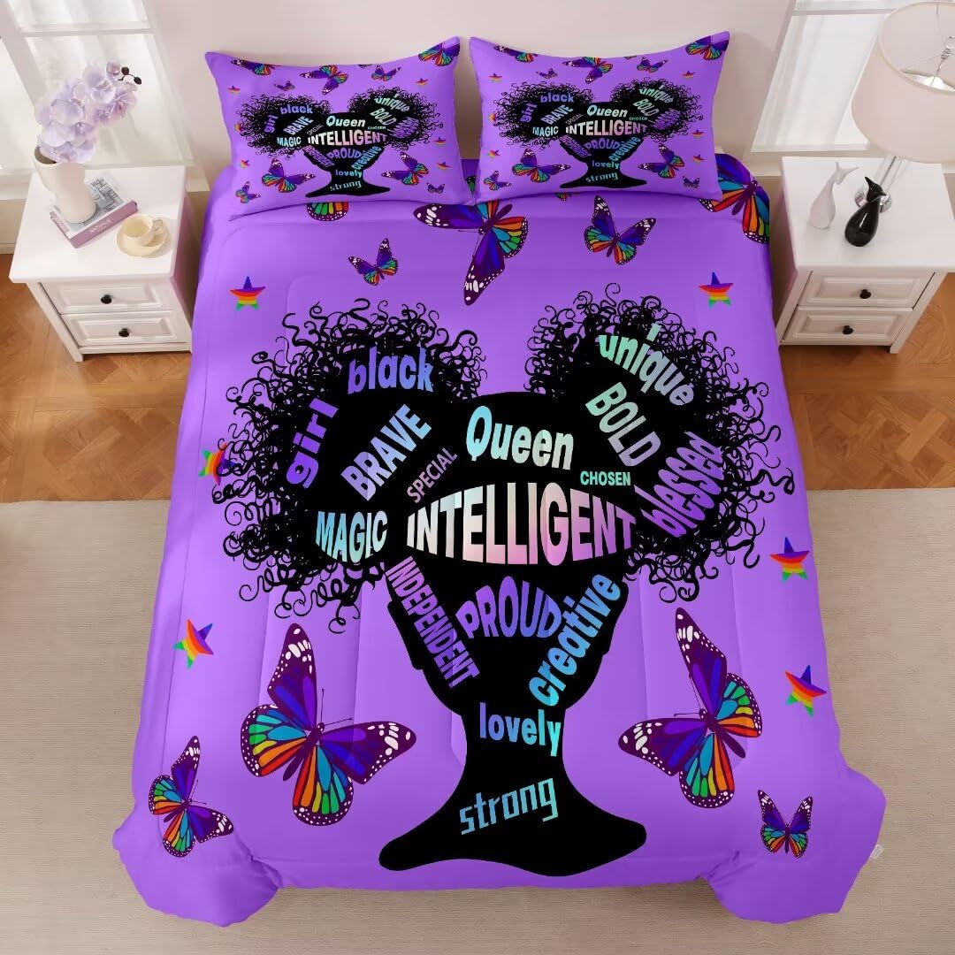 Black Girl Magic Comforter Set Full for Kids Teens Toddler - African American Inspirational Quotes Bedding Set with Princess Decor - Perfect for Girls' Bedroom, Dorm Room & Sleepovers