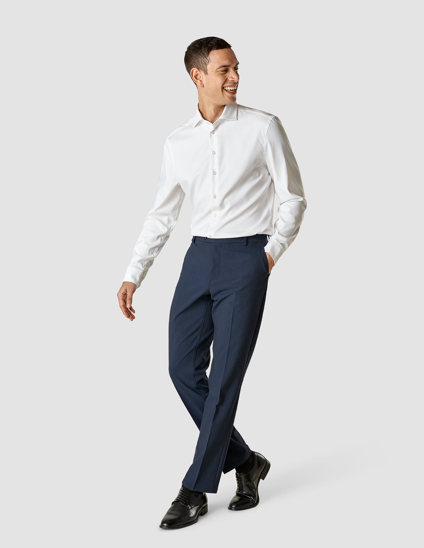 Men's Essential Suit Pants - Regular Fit Navy Melange Wool Blend Dress Pants for Business, Office & Formal Occasions