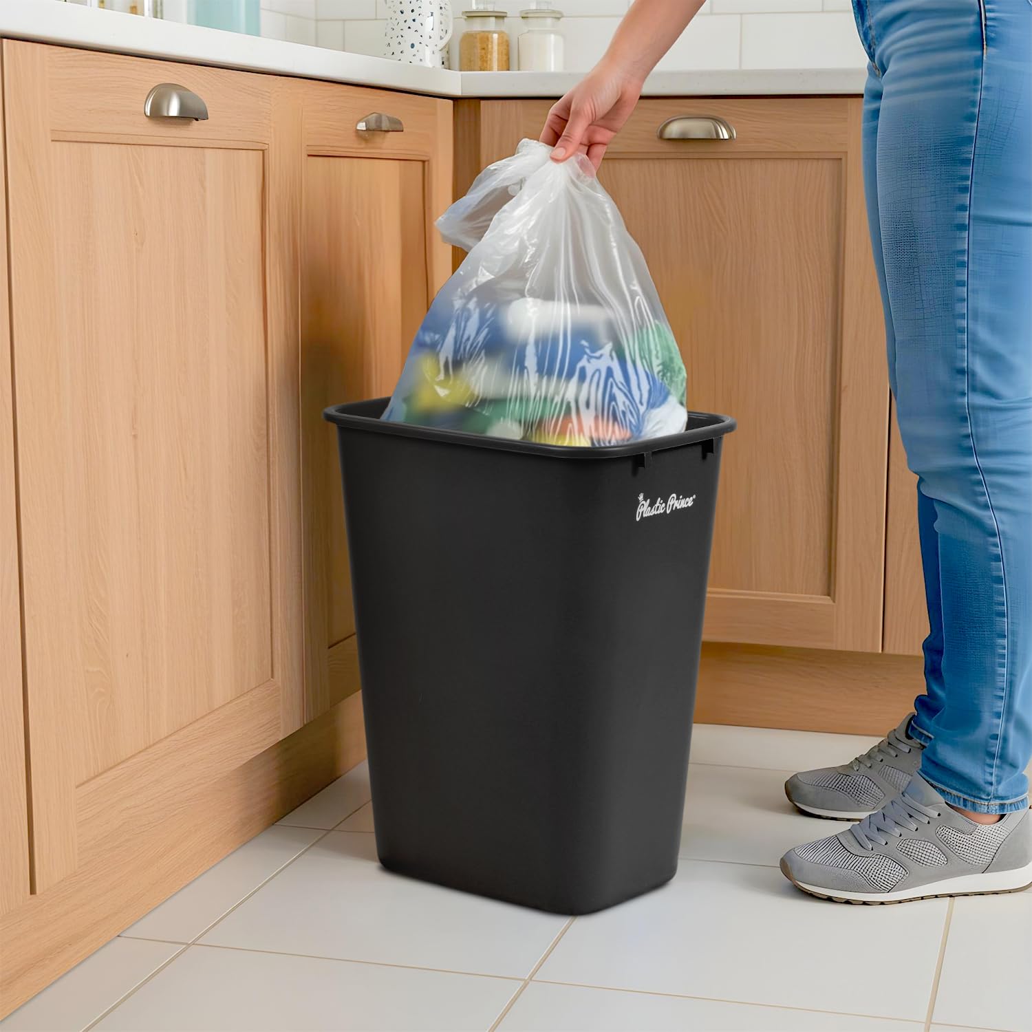 40 Quart Trash Can Set of 2 - Black & Blue Plastic Rectangular 10 Gallon Wastebasket for Kitchen, Bathroom, Office - Fits Under Desk, Cabinet & Sink - Perfect for Home, Office & Commercial Use