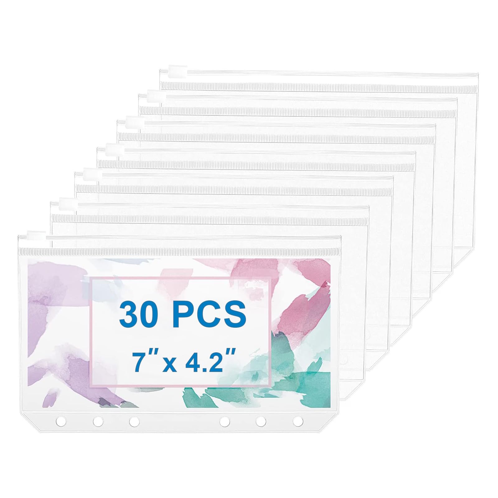 30pcs A6 Binder Pockets - 6 Hole Zipper Folders, Clear PVC Card Holders & Loose Leaf Bags - Waterproof Cash Envelopes for Budgeting, Document Filing - Perfect for 6-Ring Binders, Planners, Notebooks & Office Organization