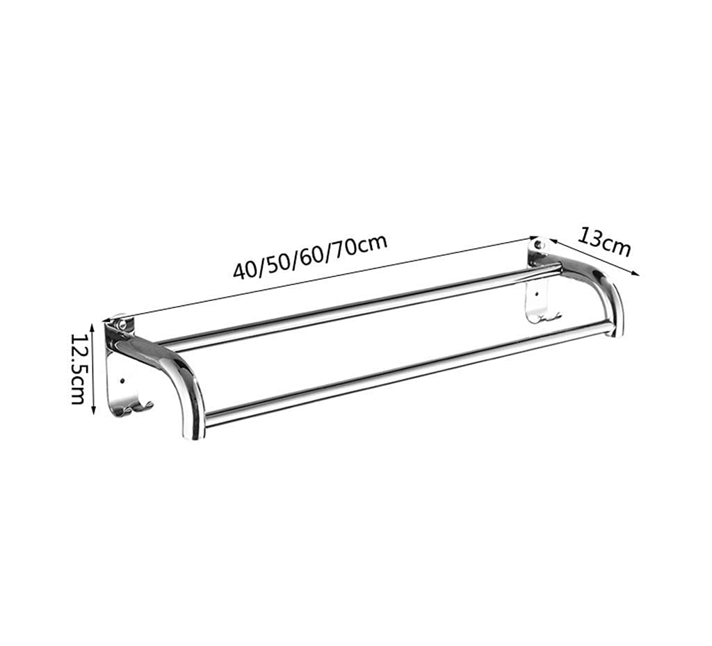 Stainless Steel Double Towel Bar - 50Cm Bathroom & Kitchen Towel Rack with 2 Rods for Hand Towels & Rags - Wall Mounted Shower Storage Shelf (Silver) - Perfect for Small Spaces & Modern Home Decor