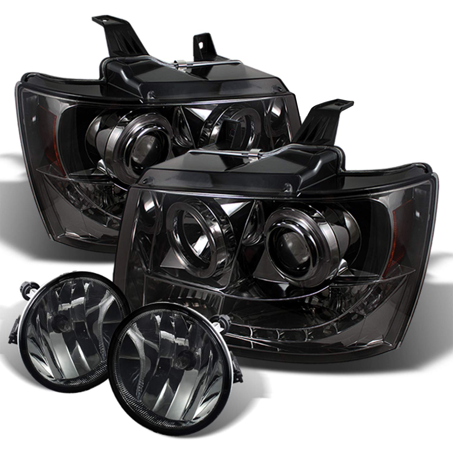 AKKON Smoke Lens LED Dual Halo Projector Headlights & Fog Lights Kit - Compatible with 2007-2011 Chevy Tahoe, Avalanche, Suburban | Upgrade Night Visibility for Off-Road & City Driving