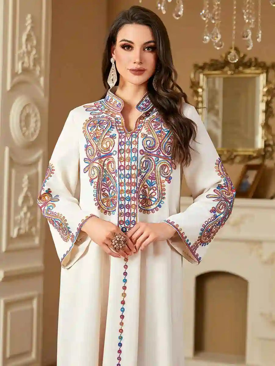 Elegant Eid Dress with Sequins Embroidery - Flowy Caftan Kaftan Dress for Women #254221 | Perfect for Eid Celebrations, Weddings & Special Occasions