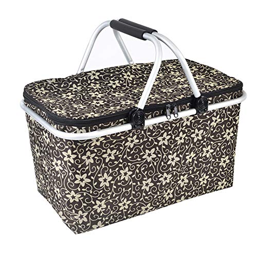 Insulated Folding Picnic Basket - Portable Cooler Hamper for Camping, Outdoor Picnics & Beach Trips - Perfect for Food Storage & Chilling Drinks