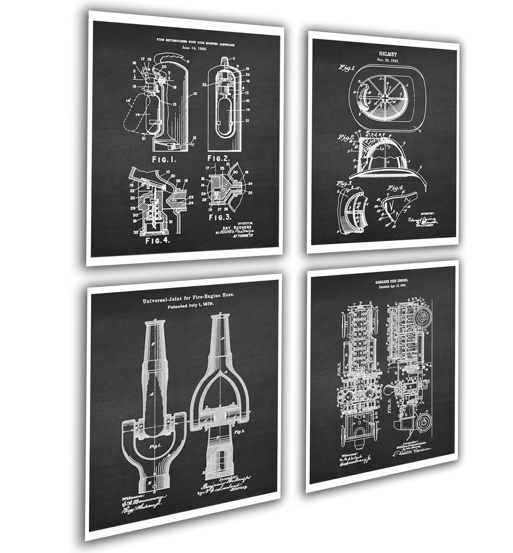 Firefighter Posters Set of 4 - Unframed Fire Department Wall Art Decor for Boys Room & Fire Station Theme - Perfect for Home, Office & Classroom Decor