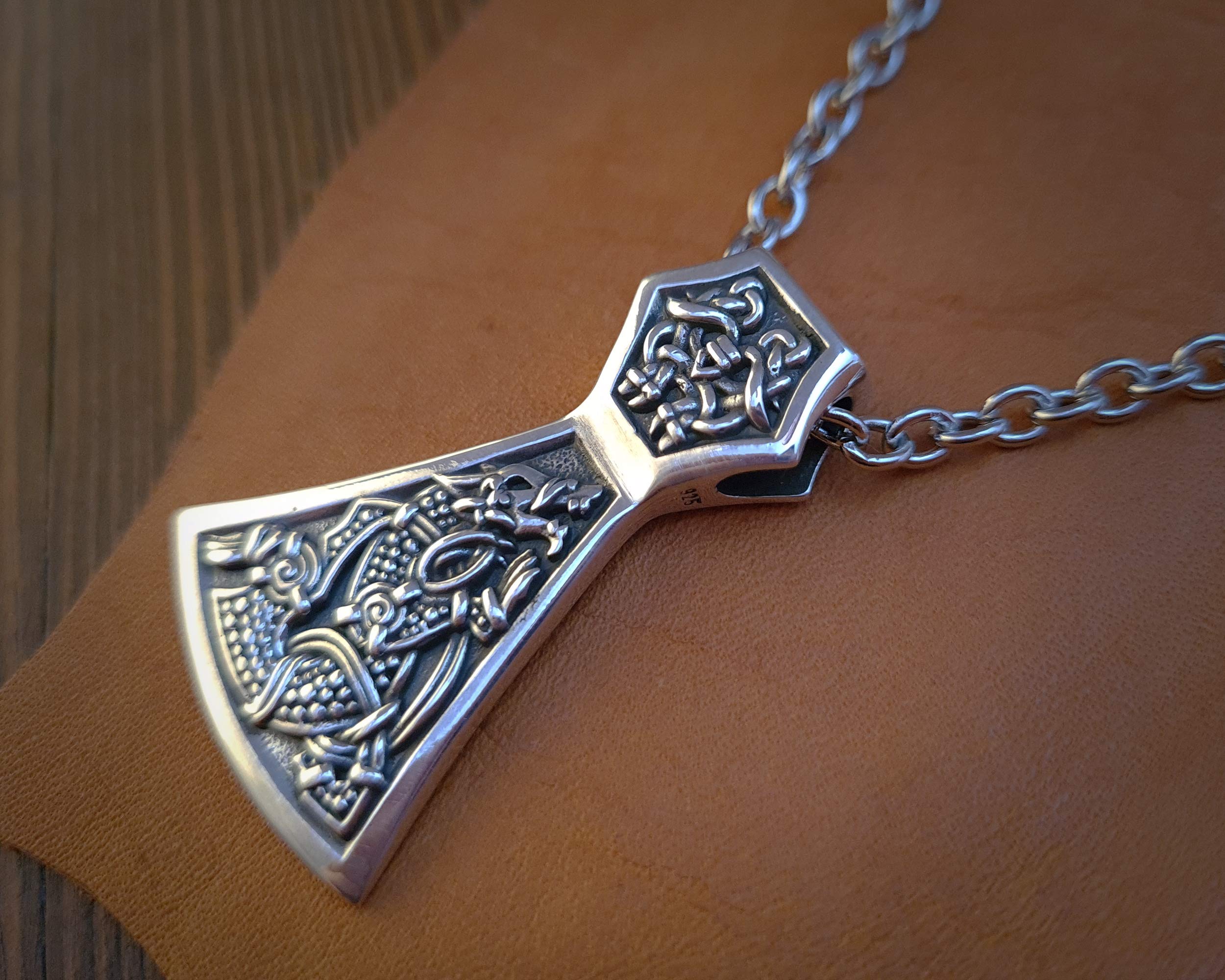 Viking Axe Pendant Necklace - Norse Jewelry with Chain for Men & Women - Brass Viking Amulet with Fenrir Wolf Design - Perfect for Viking Lovers, Cosplay, and Historical Reenactment