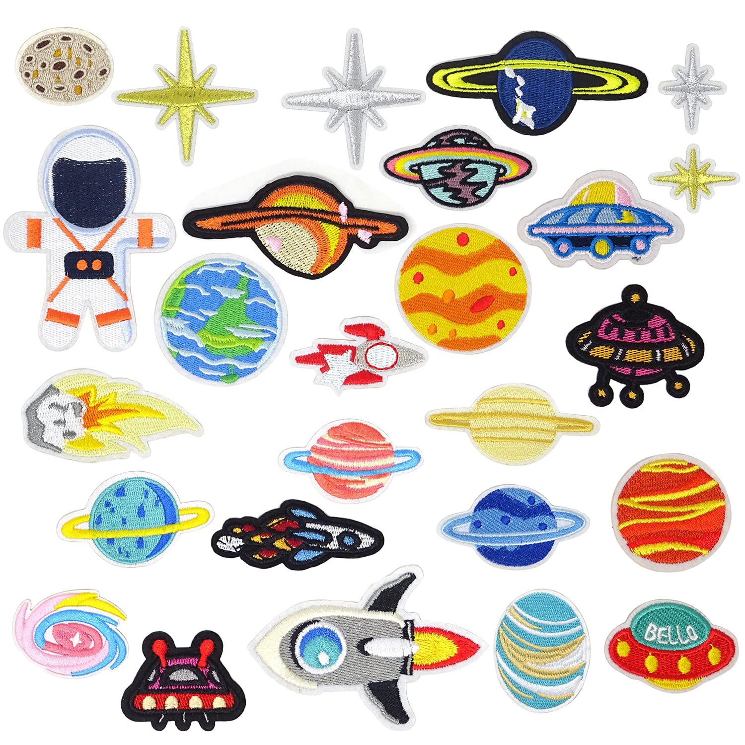 Honbay 26PCS Space Planet Astronaut Solar System Iron-On & Sew-On Patches - Embroidered Applique Stickers for Clothing, Backpacks, Caps & DIY Repair (26 Styles) - Perfect for Cosplay, School Projects & Space-Themed Decorations