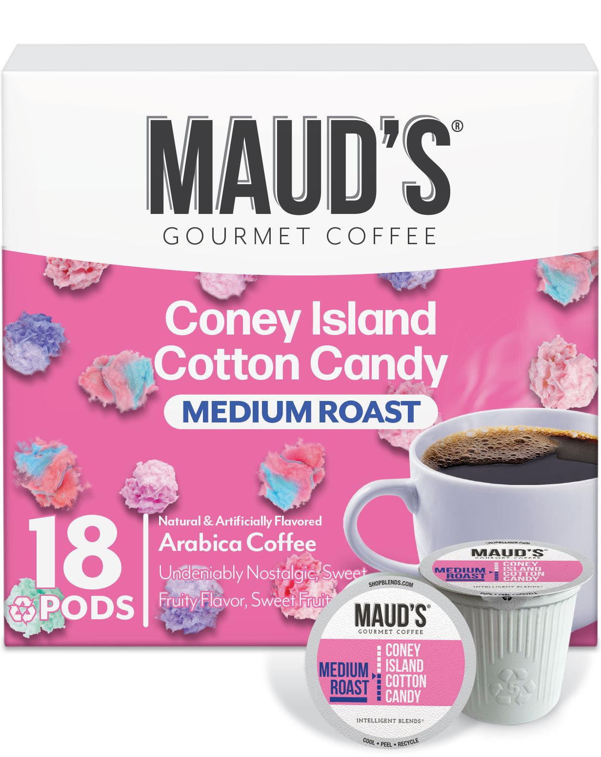 Maud's Cotton Candy Flavored Coffee Pods - Sweet & Delicious Single Serve K-Cup Pods for Keurig Brewers - Perfect for Breakfast, Office & Dessert Time