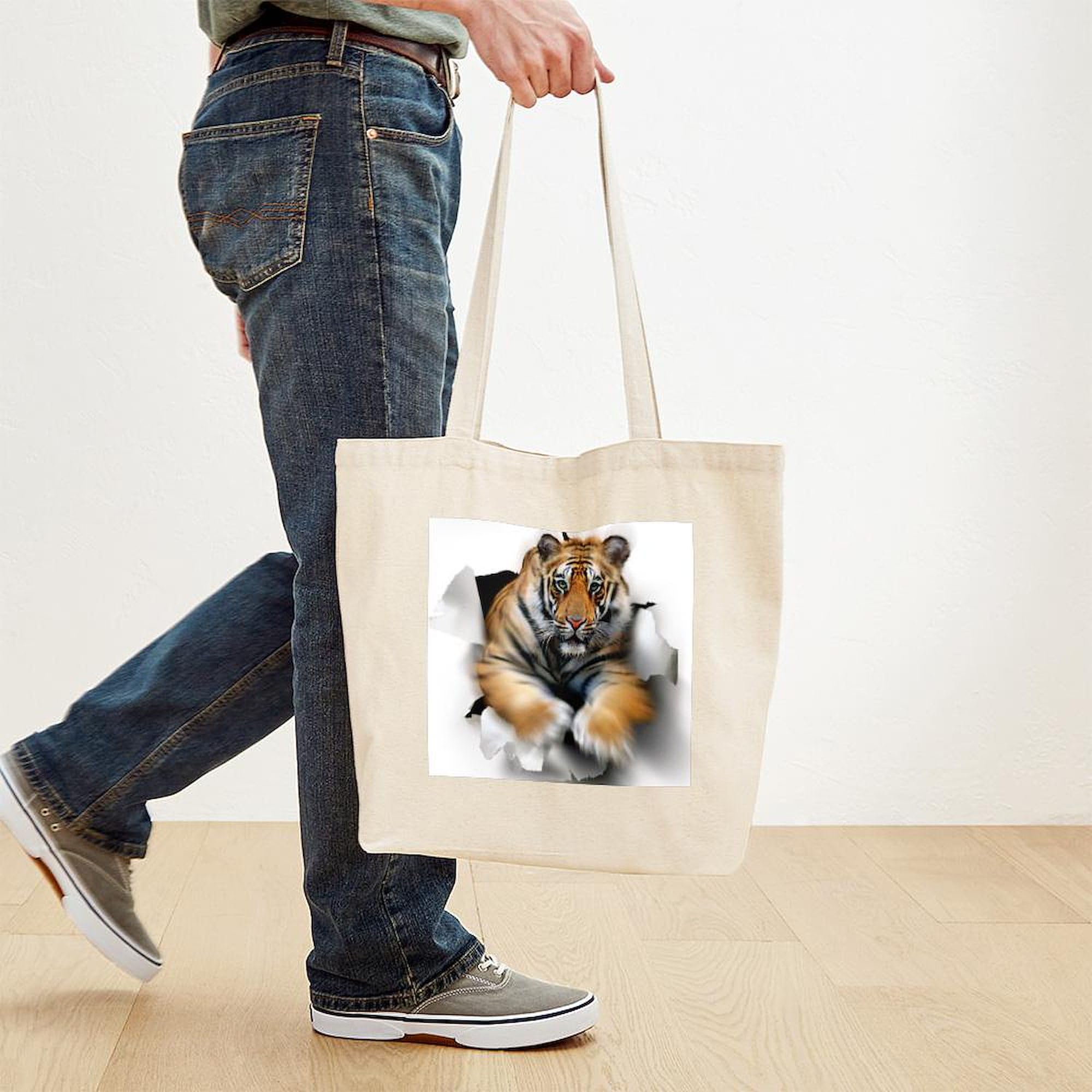 Stylish Tiger Artwork Canvas Tote Bag - Eco-Friendly Reusable Shopping Bag for Groceries, Beach & Daily Use