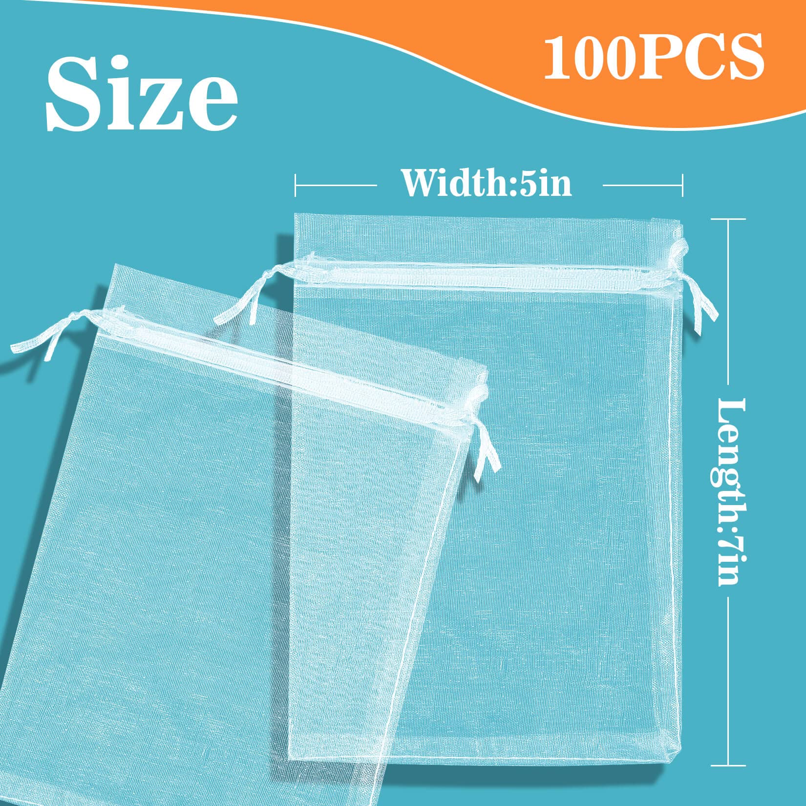 100PCS 5x7 Inch White Organza Bags - Small Drawstring Jewelry Gift Favor Bags for Wedding, Birthday, Christmas, Halloween, Eid Mubarak | Perfect for Candy, Fruit, Party Favors, and Small Gifts Wrapping