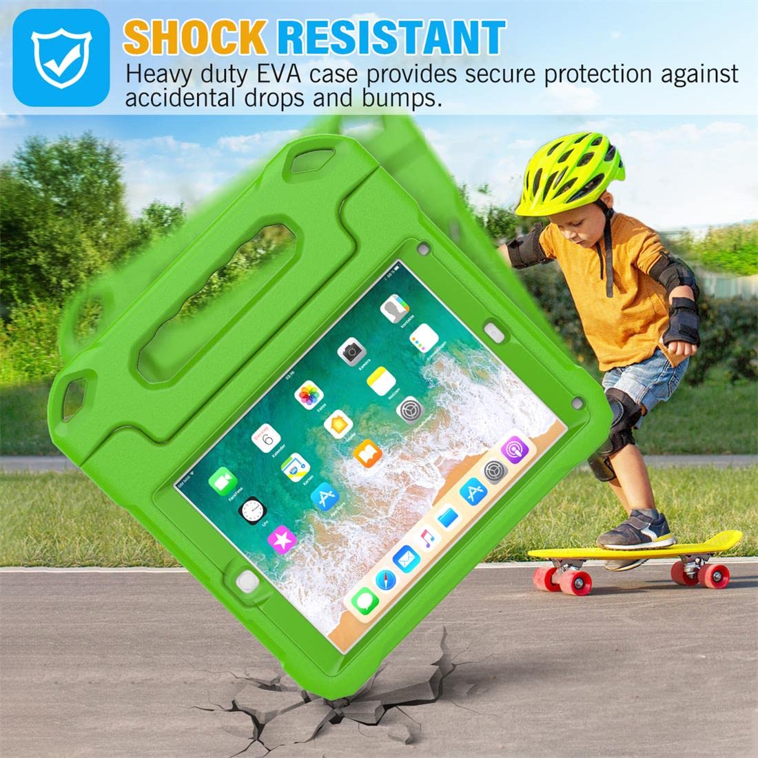 SUPLIK Shockproof Kids iPad Case for iPad 5th/6th Gen (9.7 inch 2017/2018), iPad Air 1/2 & Pro 9.7 - Durable Protective Cover with Handle Stand & Screen Protector - Green - Perfect for School, Travel & Home Use
