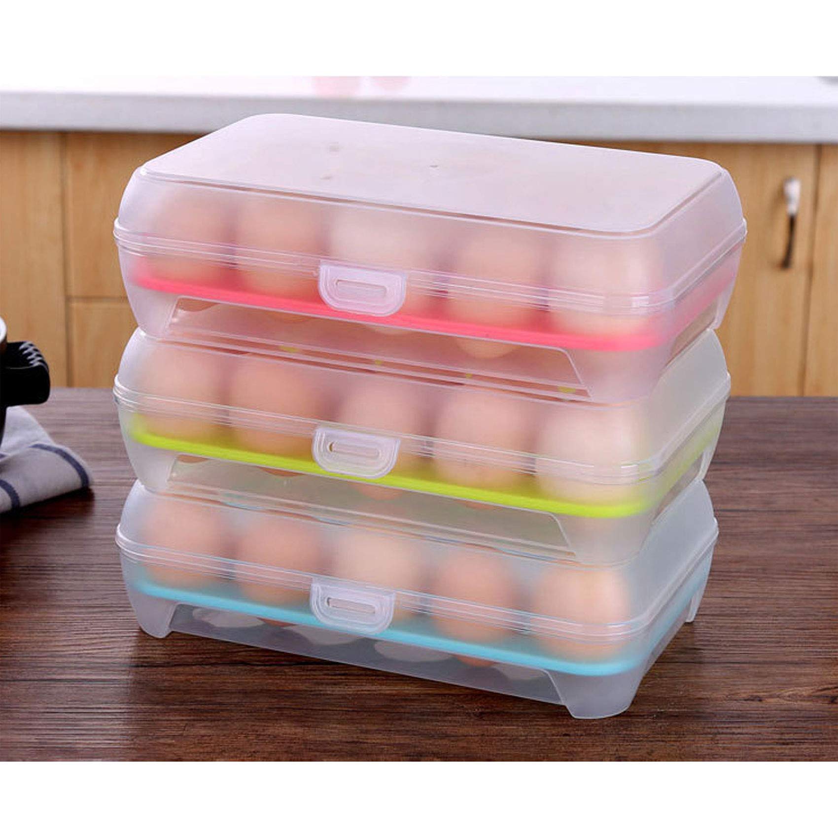 Plastic Deviled Egg Holder for Refrigerator - Stackable Egg Storage Container with Lid, Holds 15 Eggs (Blue) - Perfect for Picnics, Parties & Meal Prep