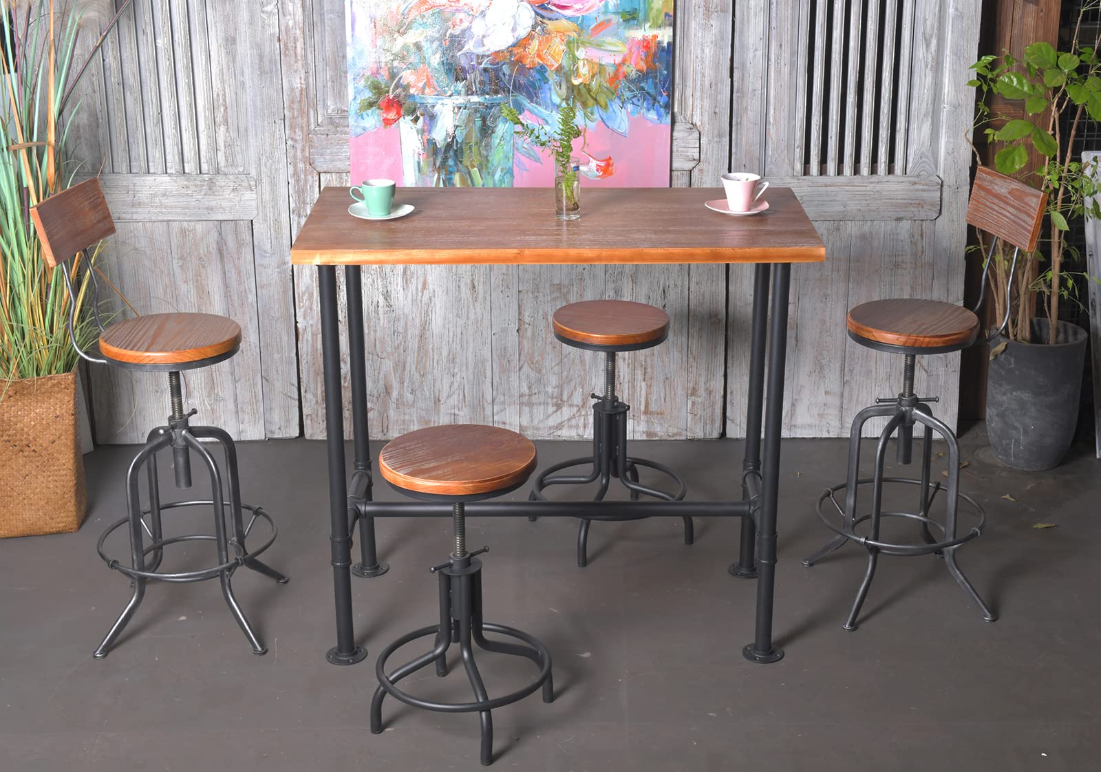 Rustic Industrial Dining Table for 4 - Heavy Duty Metal Pipe Frame with Rectangular Wooden Top - Vintage Black Finish - Perfect for Farmhouse Kitchens, Small Dining Rooms & Cozy Breakfast Nooks