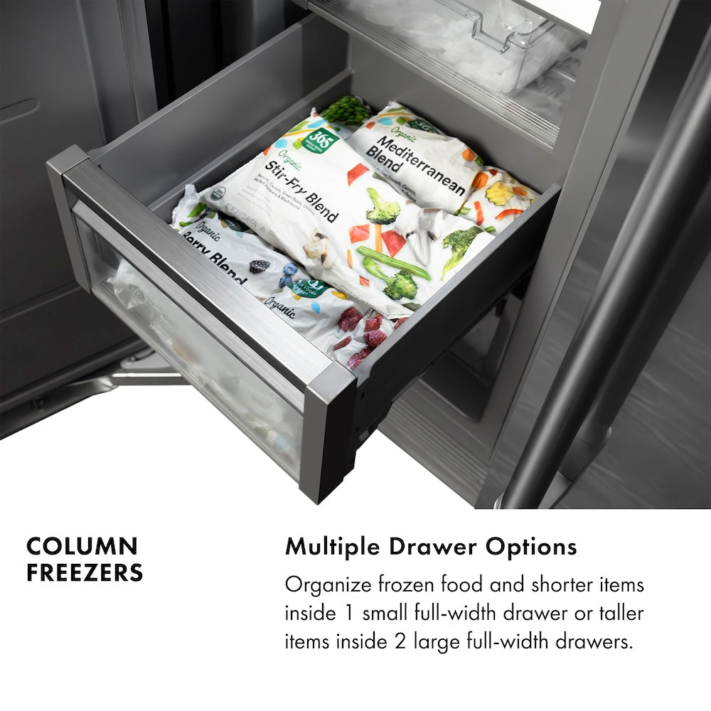 ZLINE Autograph Edition 18 Inch 8.6 cu ft Left Hinge Column Freezer - White Matte Finish with Graphite Gray Interior & Champagne Bronze Accents (RCFVLZ WM 18 CB) - Perfect for Home Kitchen, Basement or Garage Storage