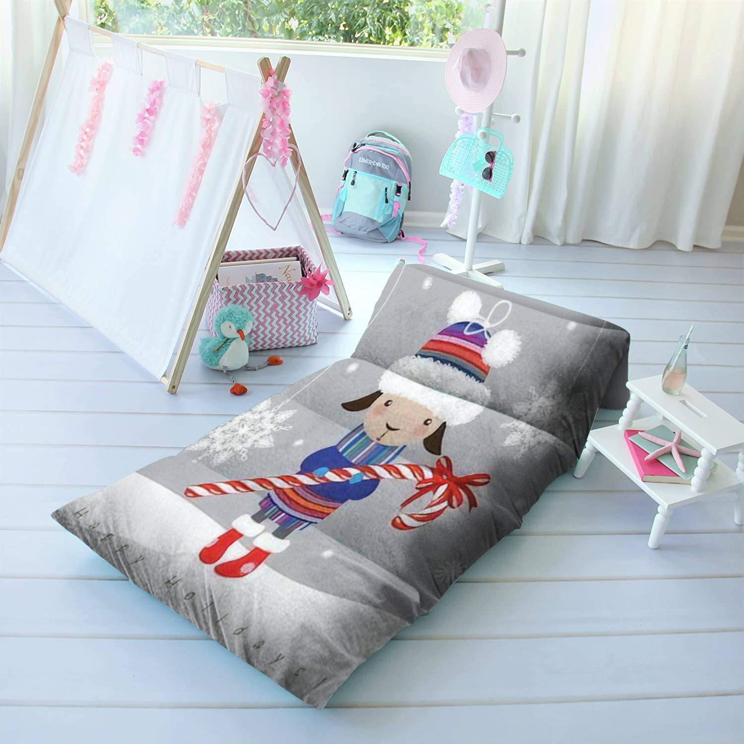 Soft Fluffy Kids Floor Pillow Bed - Cute Baby Sheep Design with Colorful Sweater & Hat - 26