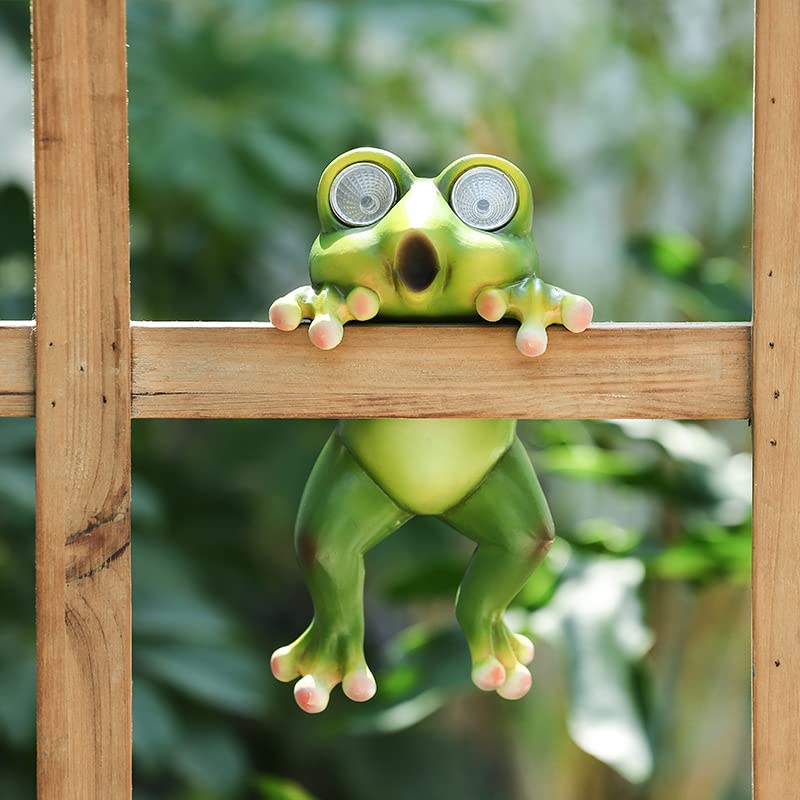 Solar-Powered Garden Frog Statues - Resin Climbing Animal Figurines with LED Lights for Fence, Flowerpot & Railing Decor | Perfect for Patio, Yard & Outdoor Landscape Lighting at Night