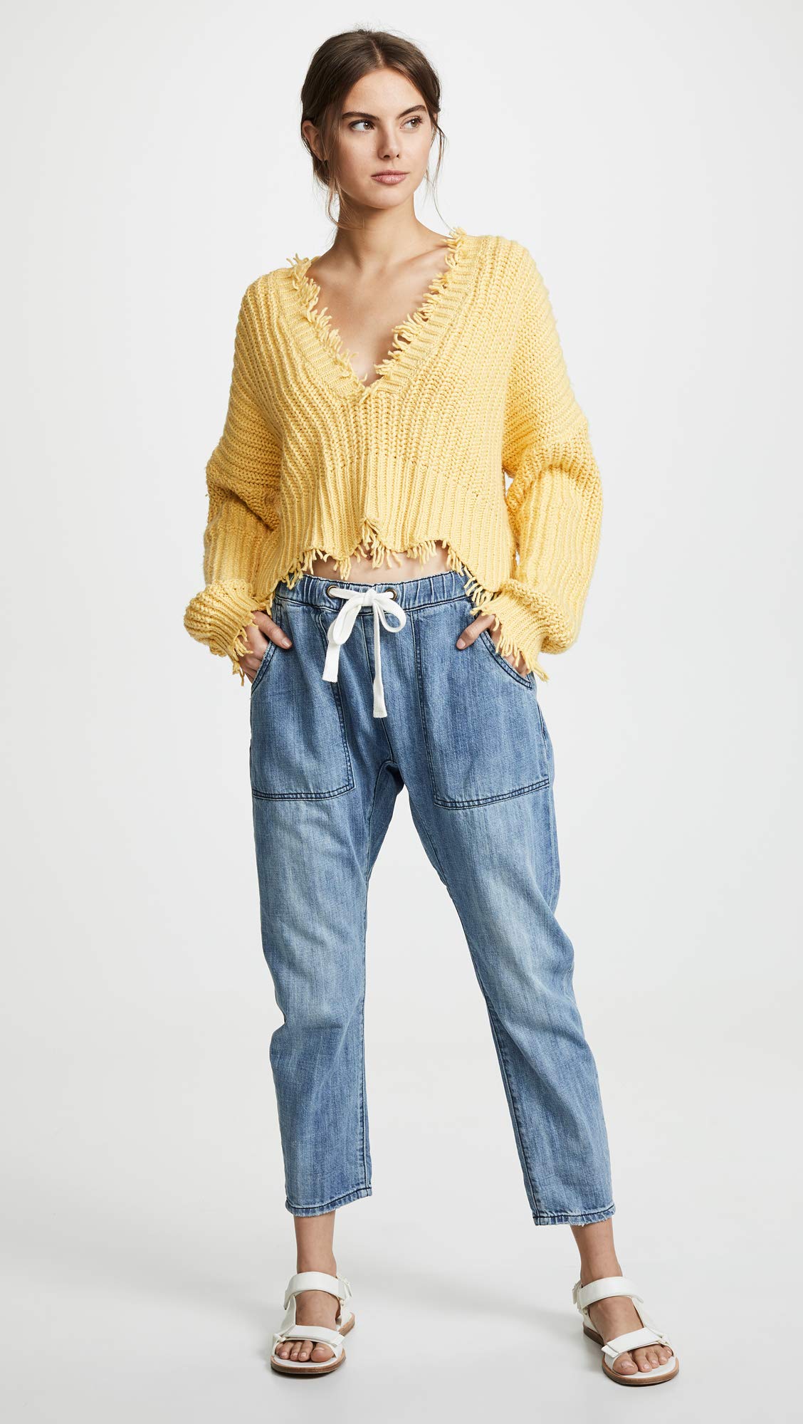 One Teaspoon Women's Shabbies Drawstring Boyfriend Jeans - High Waisted Distressed Denim Pants for Casual Outfits & Streetwear Fashion