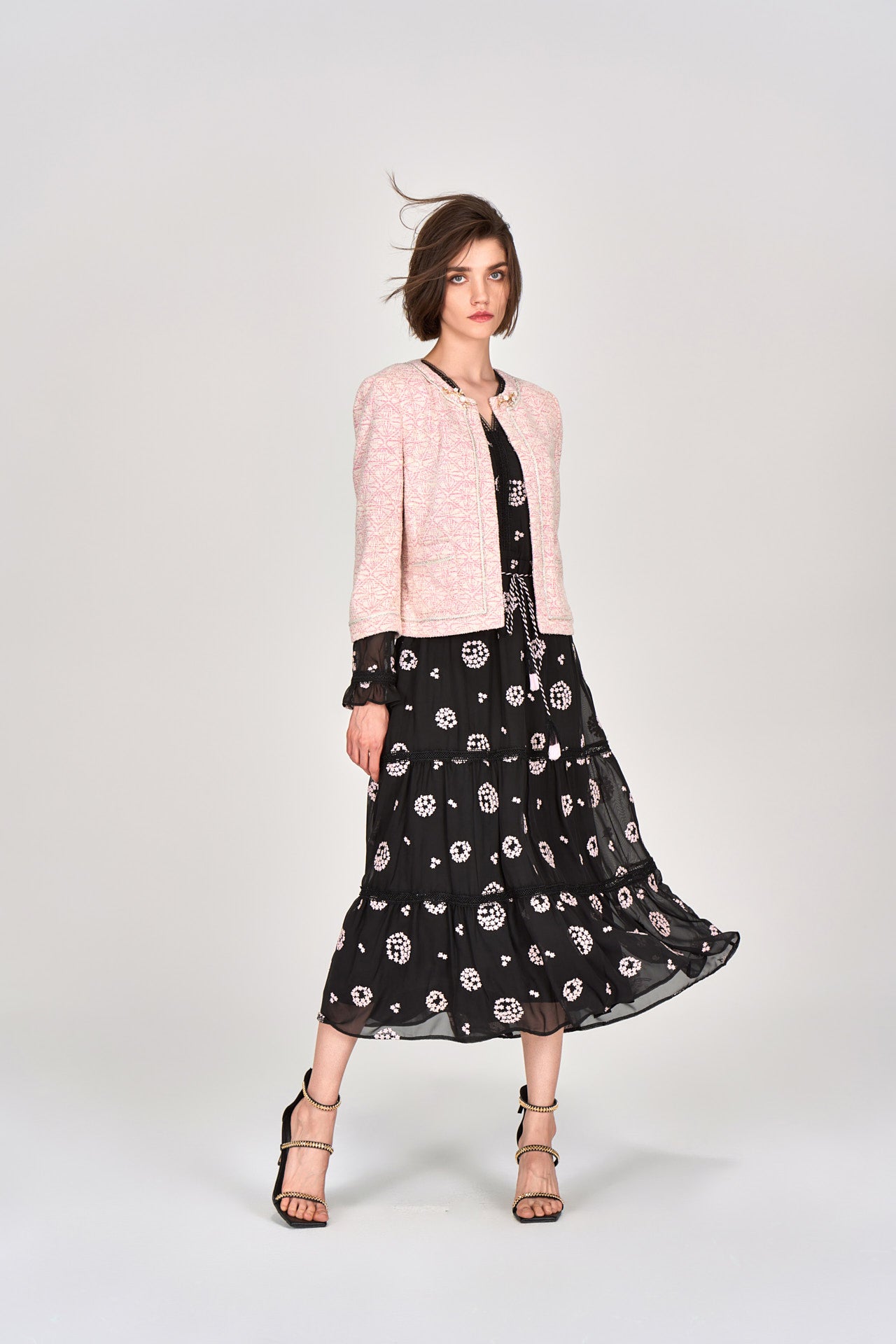 Stylish Pink Tweed Jacket for Women - Elegant Digital Print Blazer - Perfect for Office, Party & Special Occasions