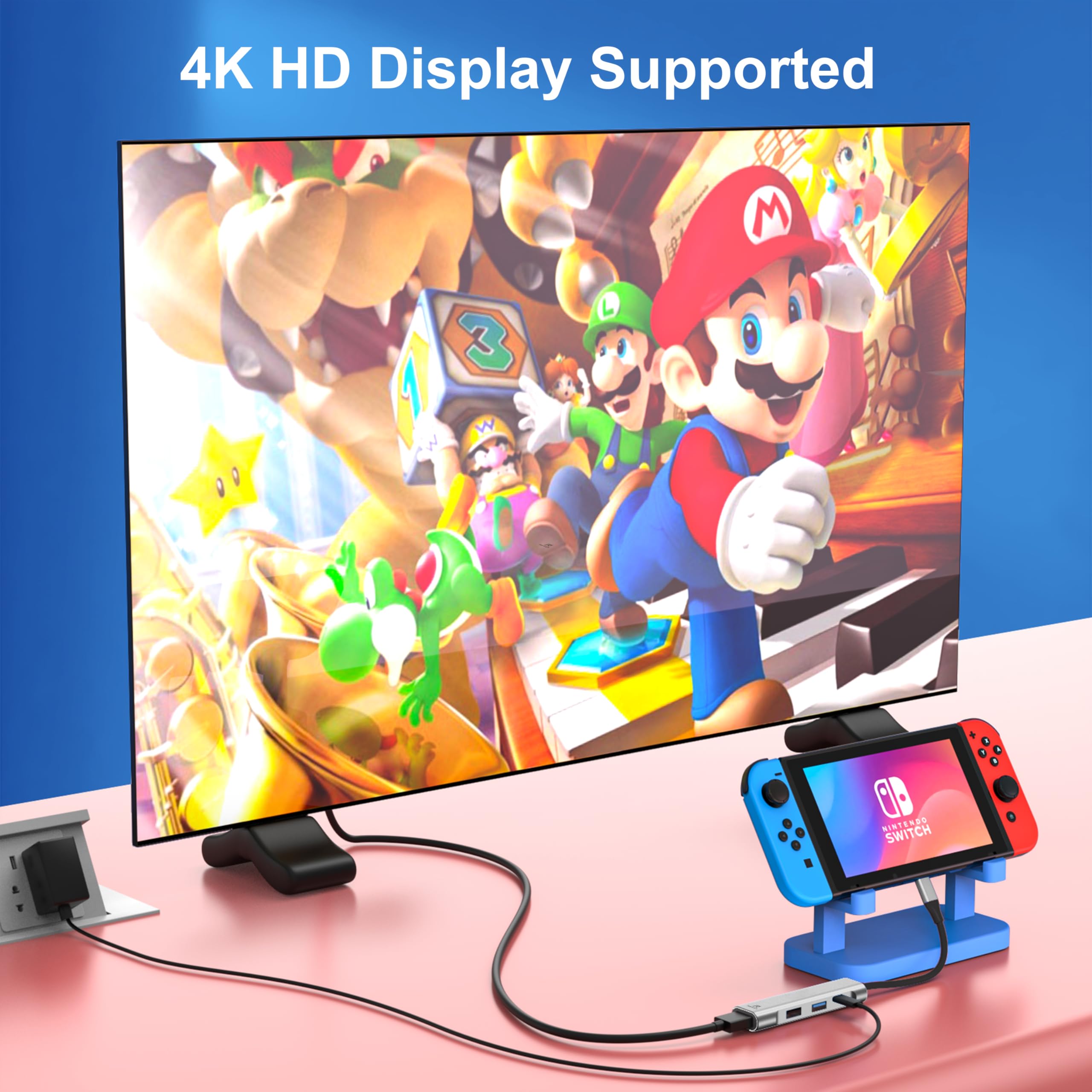RREAKA Switch Dock for Nintendo Switch/Switch OLED - Portable 4K HDMI Docking Station Replacement with USB-C Cable | Travel & Home Gaming Setup for TV & On-the-Go Play