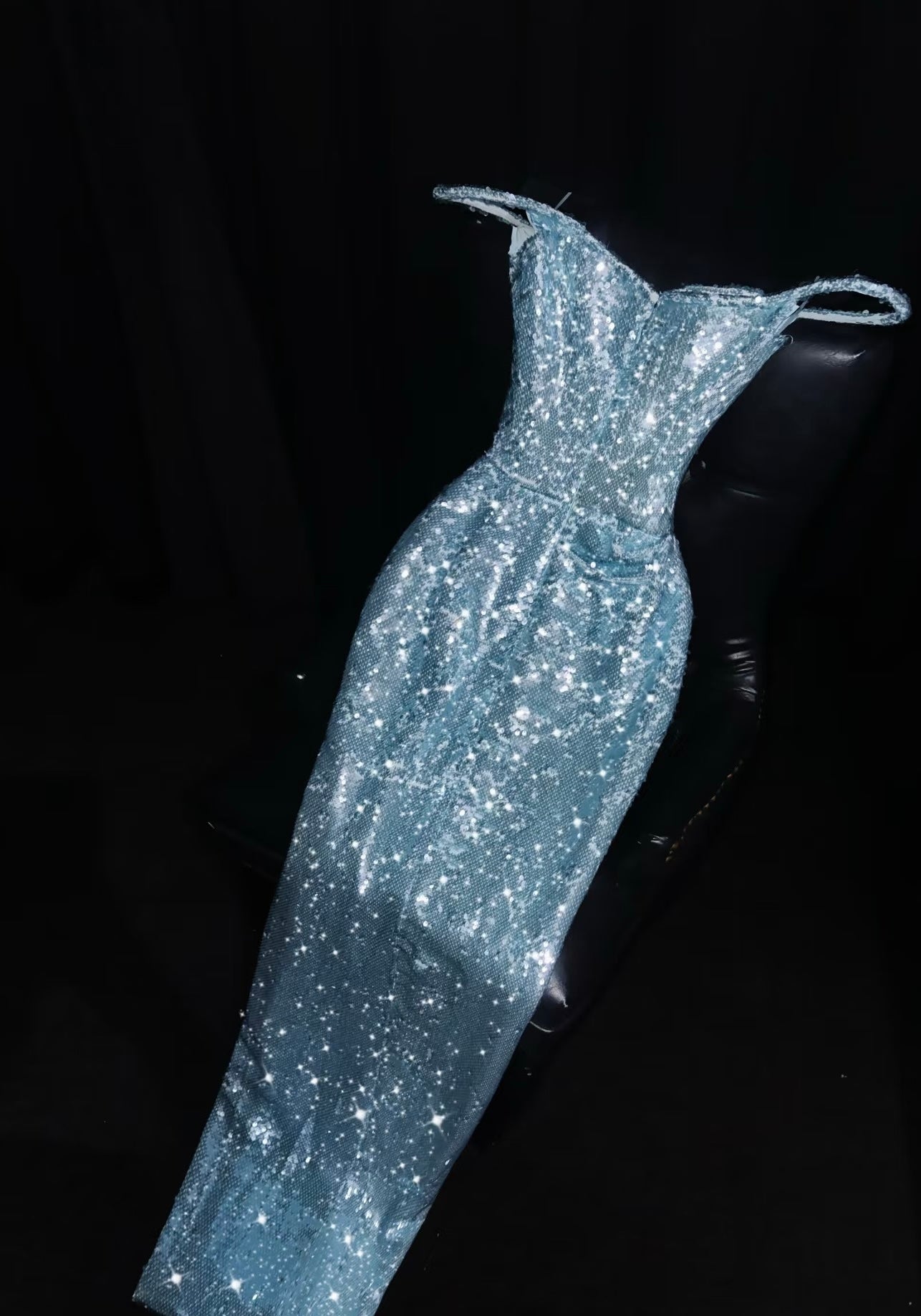 Elegant Off The Shoulder Blue Sequin Prom Dress - Sheath Evening Gown for Homecoming, Pageant & Formal Events (Style J6339)