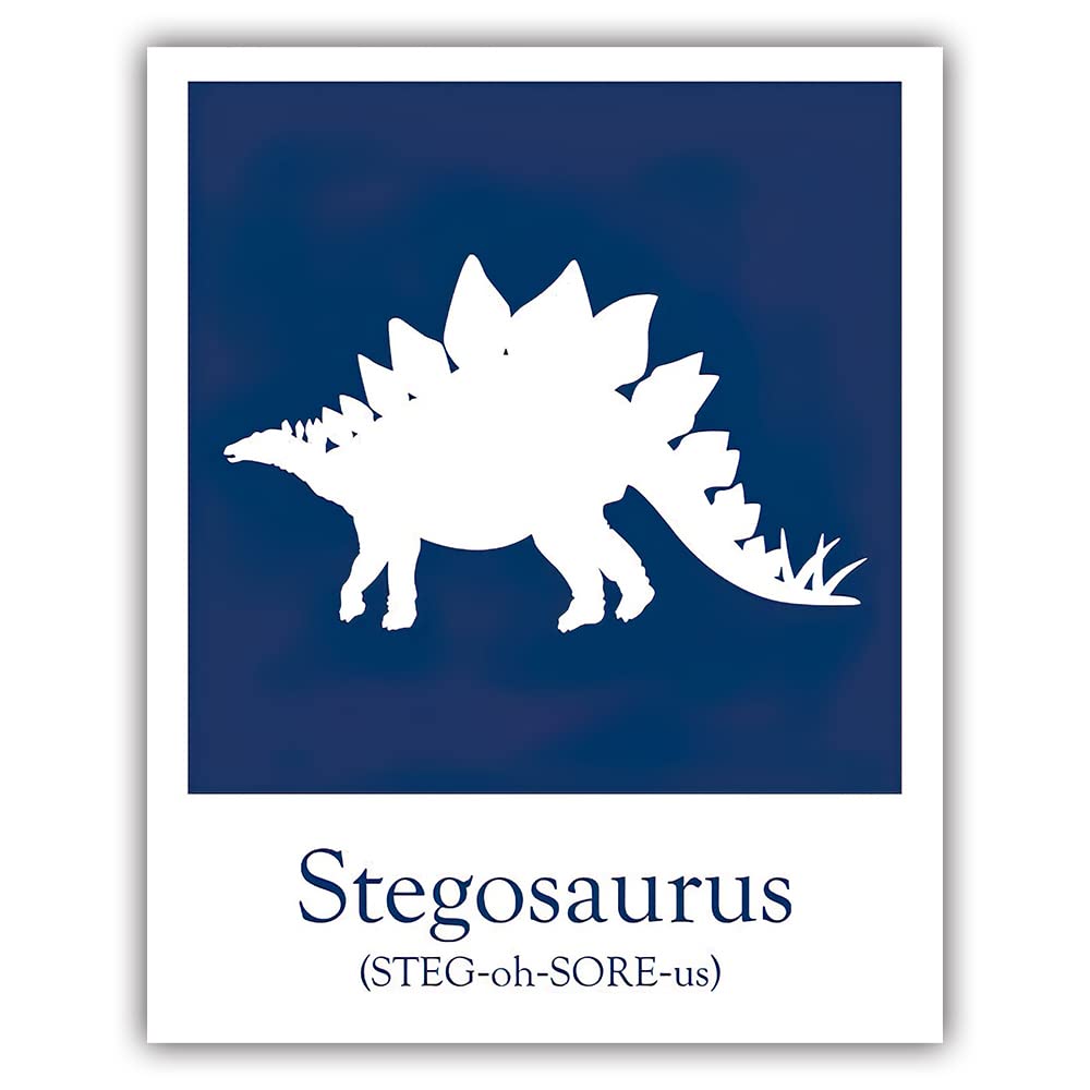 Dinosaur Wall Art - Stegosaurus Canvas Print in Dark Blue | Frameless 8x10 Inch Dinosaur Poster for Boys Room, Kids Bedroom, Classroom & Living Room Decor | Perfect for Jurassic Theme Nursery, Playroom & Dinosaur Lovers Gift