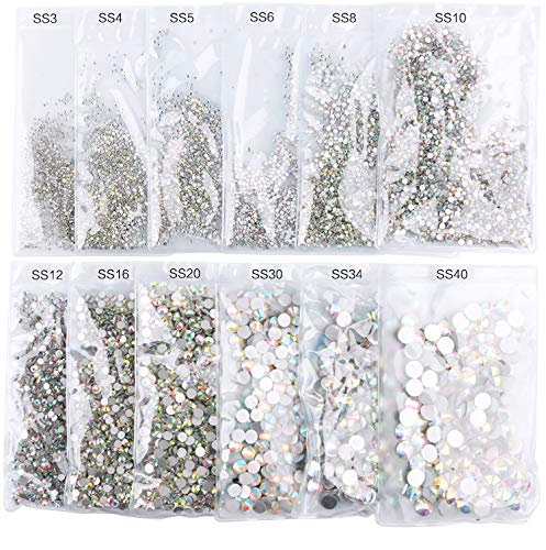PrettyG 1440pcs x2 Packs SS3 Nail Crystals - AB Coating Sparkly Round Flatback Rhinestones for Nail Art, DIY Crafts & Embellishments | Non-Self-Adhesive AB-SS3 | Perfect for Nail Salons, Home Manicures & Wedding Nail Designs