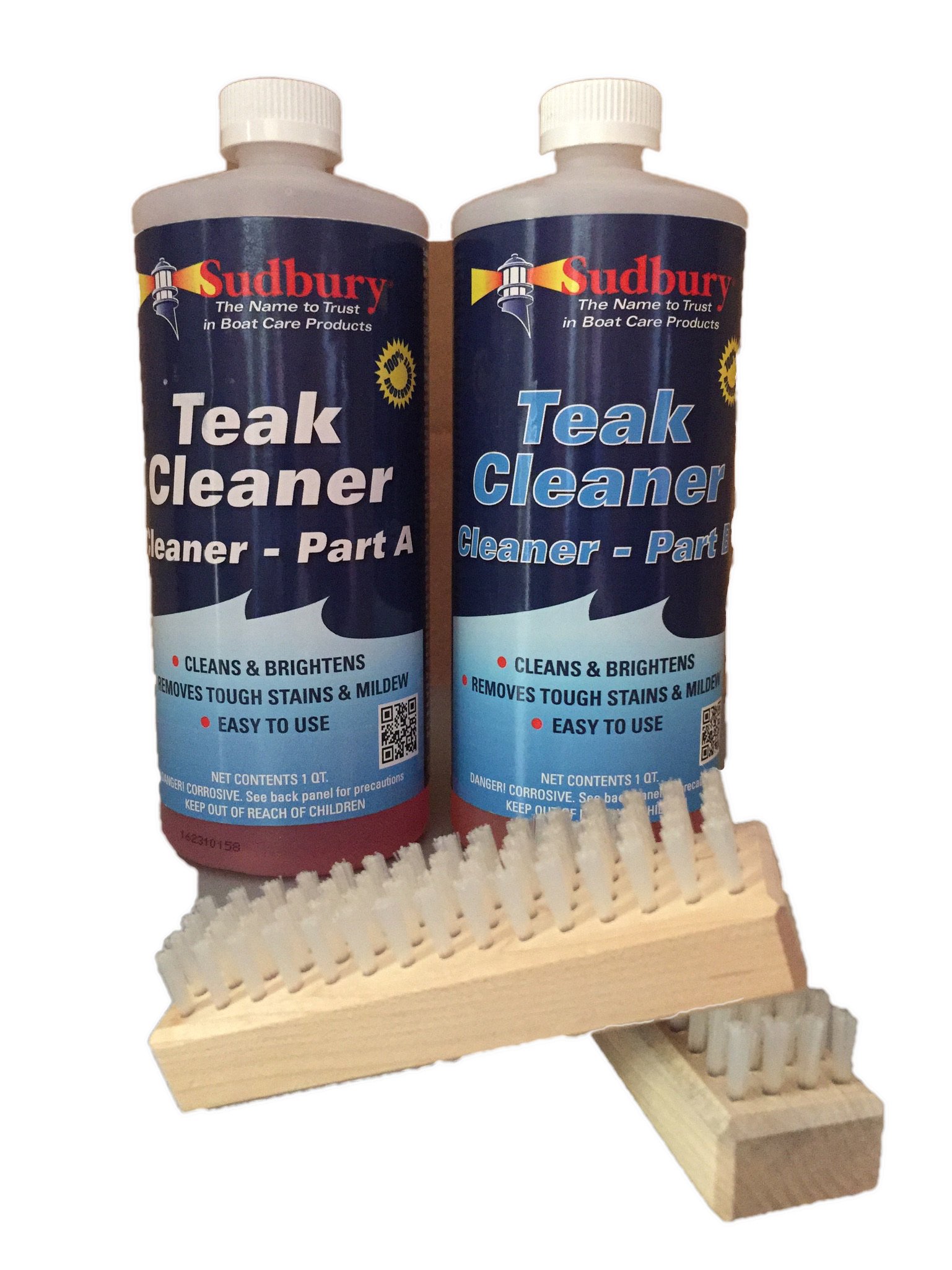Sudbury 860KIT Teak Cleaner Kit - Part A & B with Brushes for Boat, Deck & Outdoor Furniture Restoration | Marine-Grade Wood Cleaner & Brightener