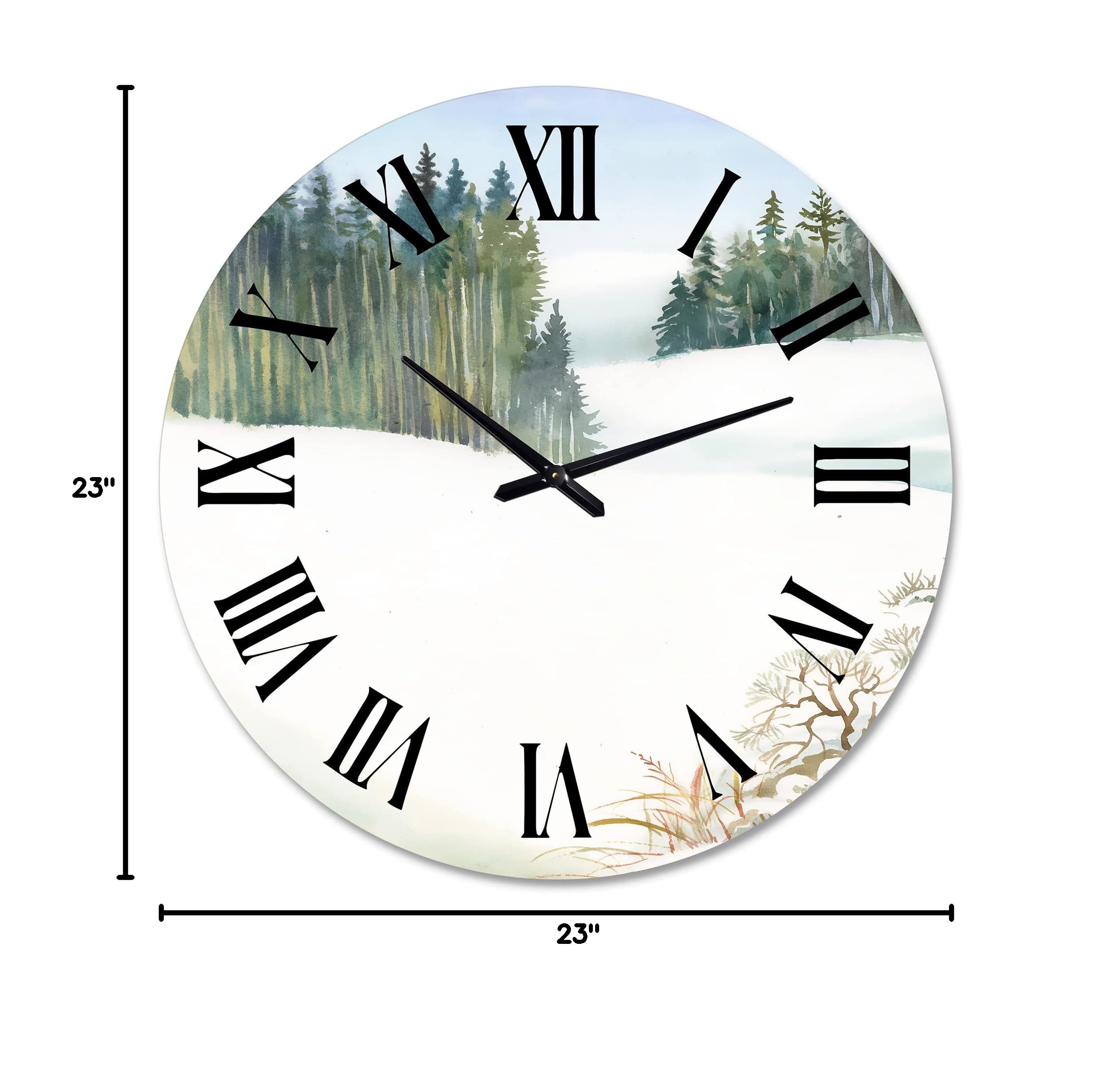 DesignQ Traditional Wall Clock - Pine Forest in Snowy Winter Landscape - Large Nature-Themed Wall Clock for Kitchen, Living Room & Office Decor | Perfect for Home, Farmhouse & Cabin Interior Design