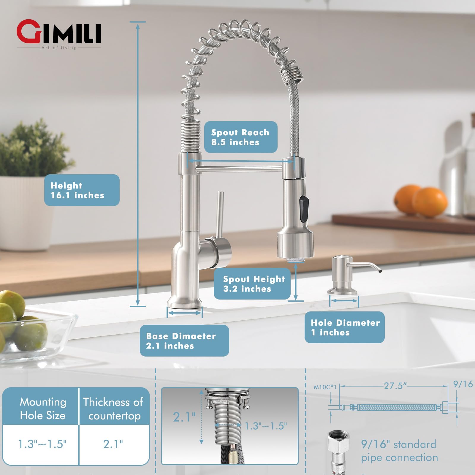 Modern LED Kitchen Faucet with Pull Down Sprayer & Soap Dispenser - Perfect for Cooking & Cleaning