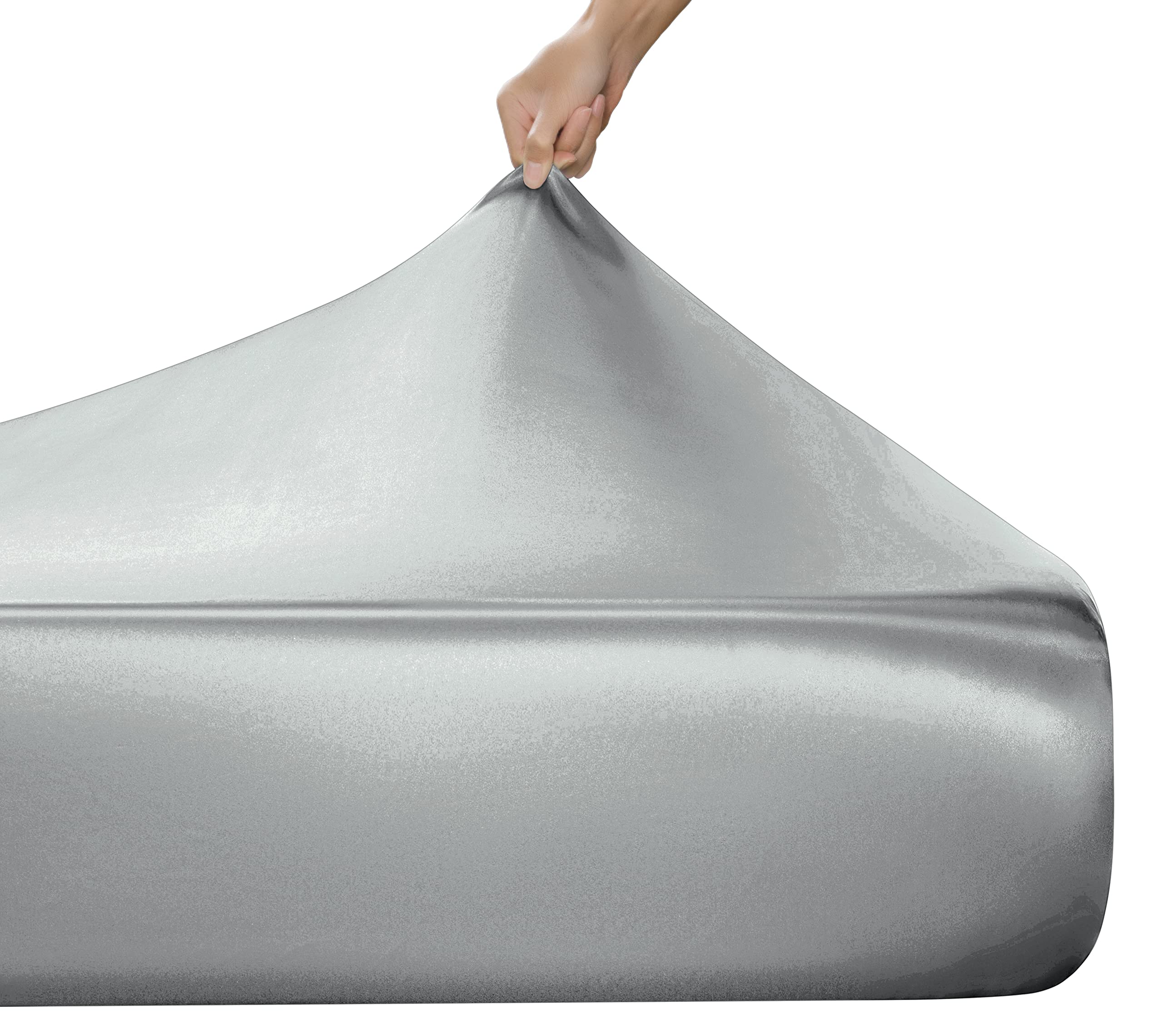 MILVOWOC Queen Size Satin Fitted Sheet - Soft Light Gray Bed Sheet with Deep Pockets, 1 Piece for Luxurious Sleep & Hotel-Style Comfort - Perfect for Master Bedrooms, Guest Rooms & Airbnb Listings