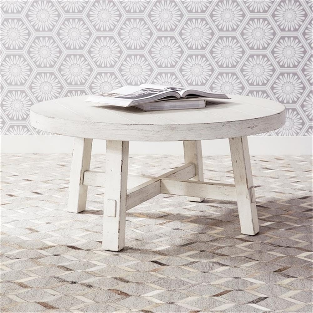 BOWERY HILL Modern White Round Cocktail Table with Splay Legs - Perfect for Living Room, Lounge & Home Decor